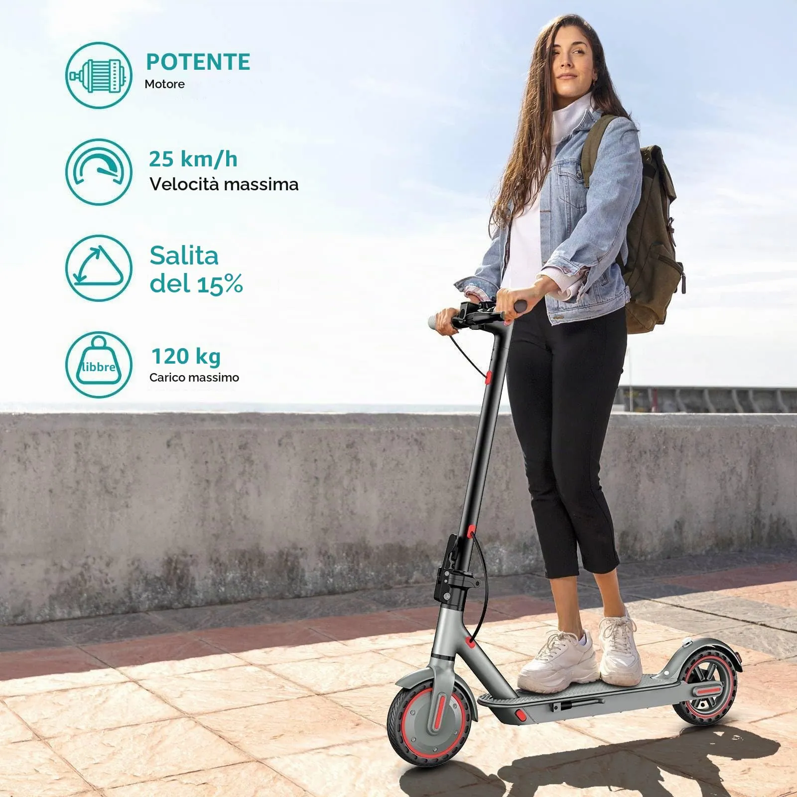 Zephyride V81 Monopattino Elettrico Adulto, Motore 350W/500W, Velocità 25km/h, Autonomia 35km/45km, Pieghevole - immagine 3