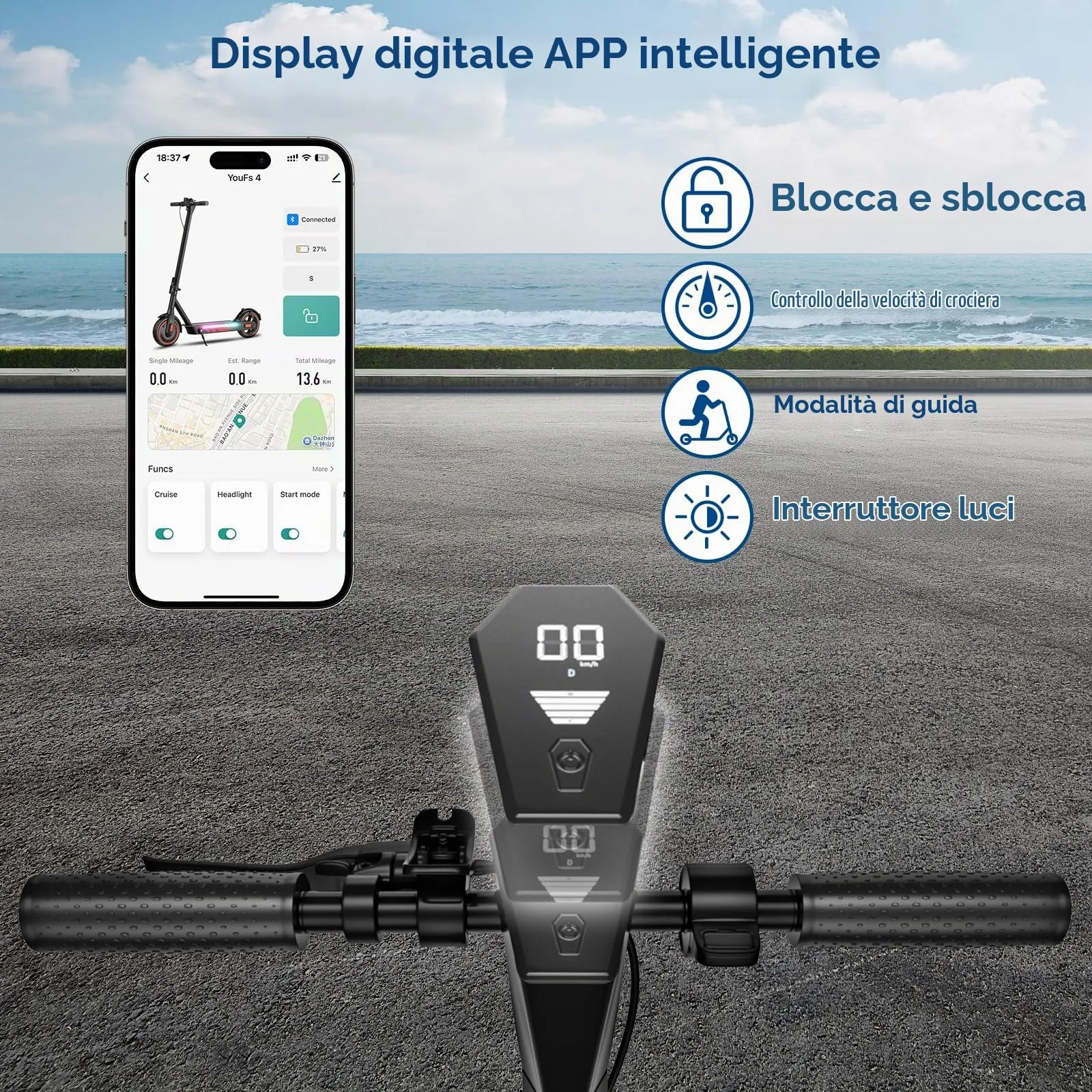 Zephyride V89 Monopattino Elettrico Adulto 500W, 25km/H, 45KM, Pneumatici 25,4 cm, Giallo - immagine 5