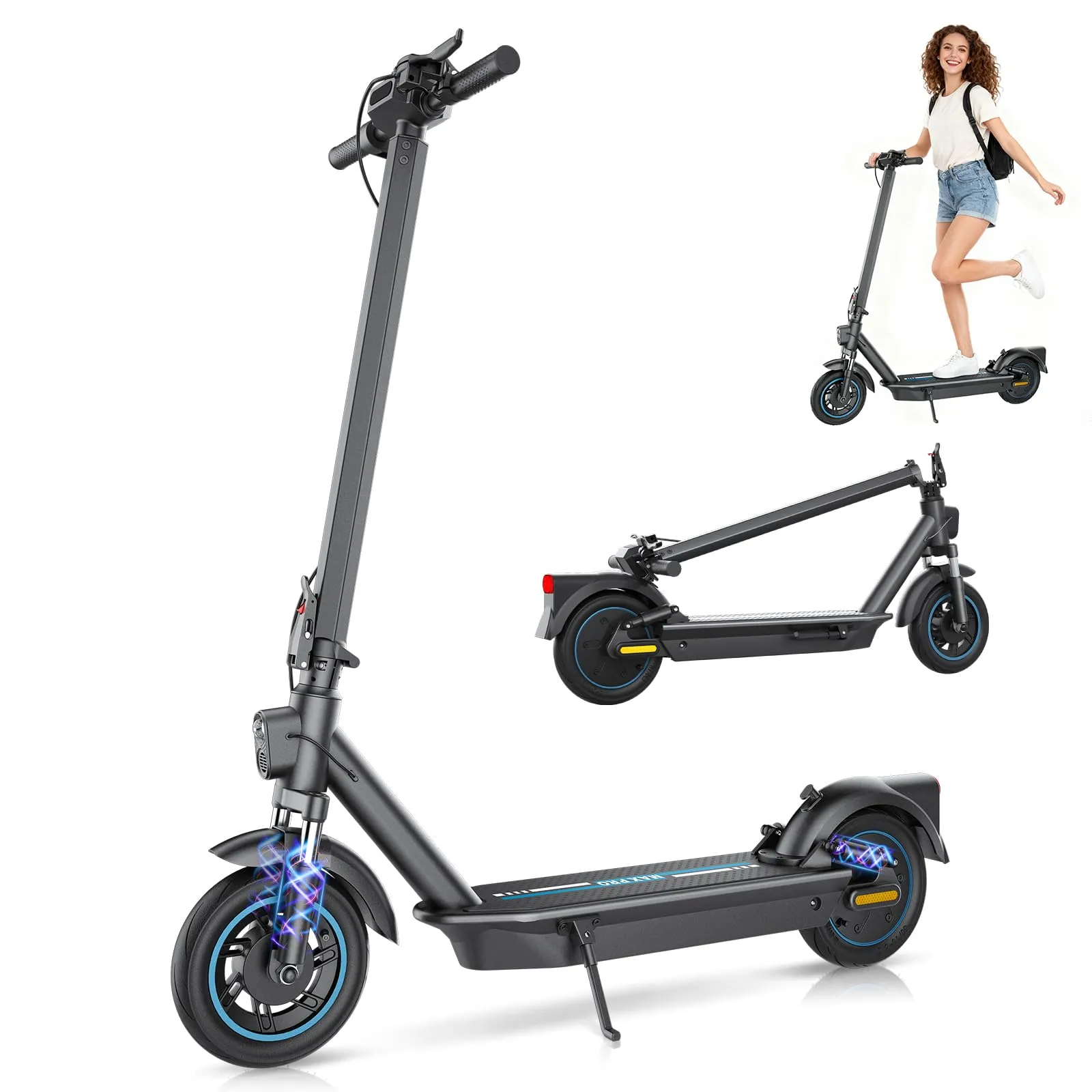 Zephyride V92 Monopattino Elettrico Adulto, Motore 500W, 25km/h, Autonomia 45km, Pneumatici 10", Doppio Ammortizzatore, Pieghevole, Blu - immagine 1