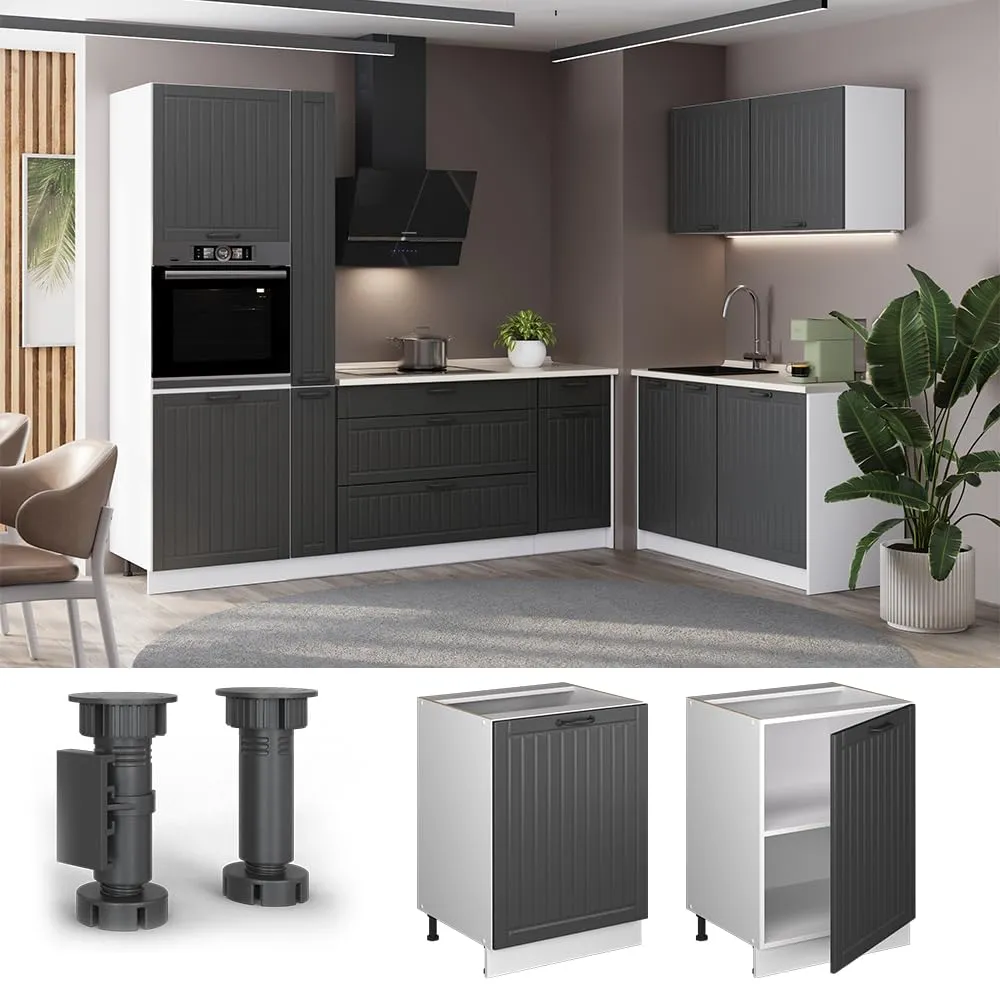 Vicco Mobiletto Base Cucina Fame-Line, Grigio Scuro/Bianco, 60 cm - immagine 4