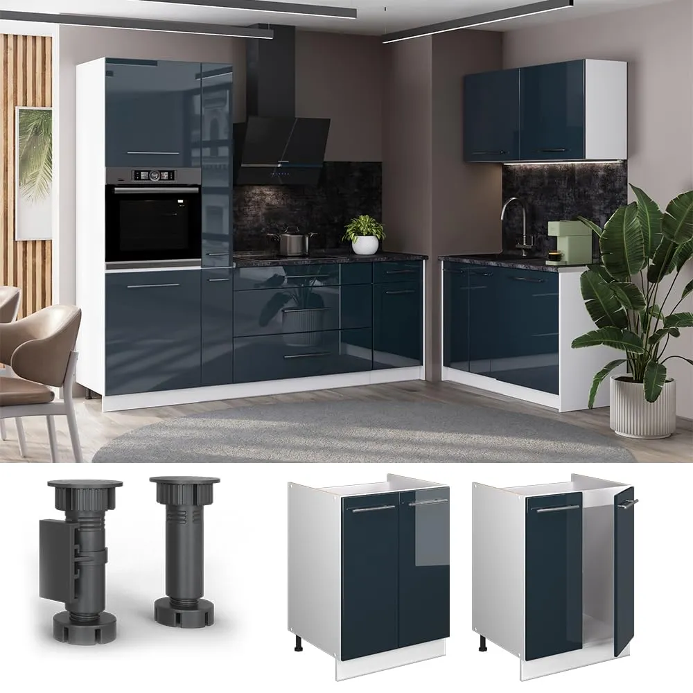 Vicco Mobile Lavello Cucina Fame-Line, Blu Scuro Lucido/Bianco, 60 cm - immagine 4