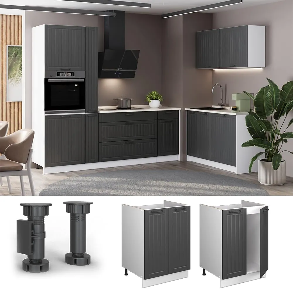 Vicco Mobile Lavello Cucina Fame-Line, Grigio Scuro/Bianco, 60 cm - immagine 5