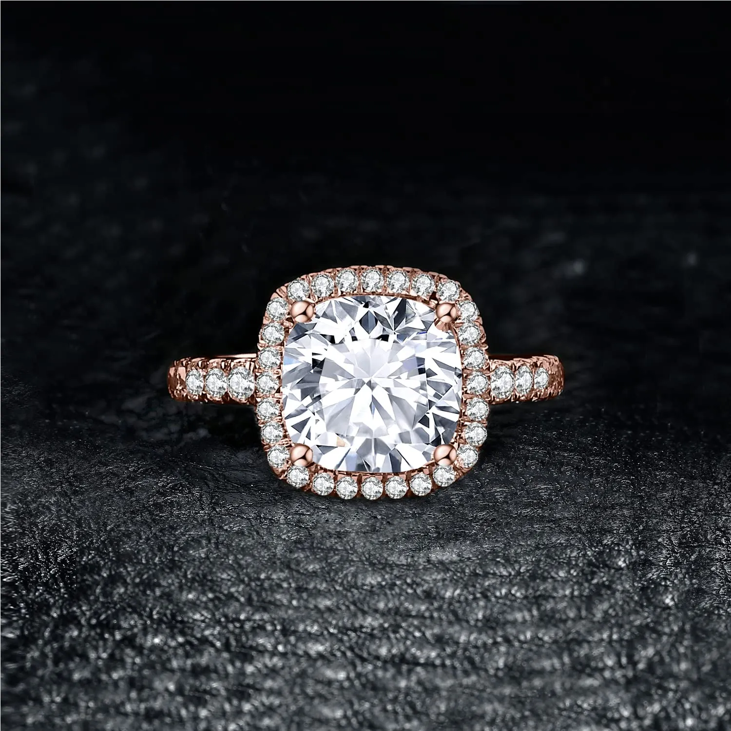 JewelryPalace Anello Solitario Donna in Argento 925 Oro Rosa con Zirconi 3ct Taglio Cuscino, Taglia 9.5 - immagine 2