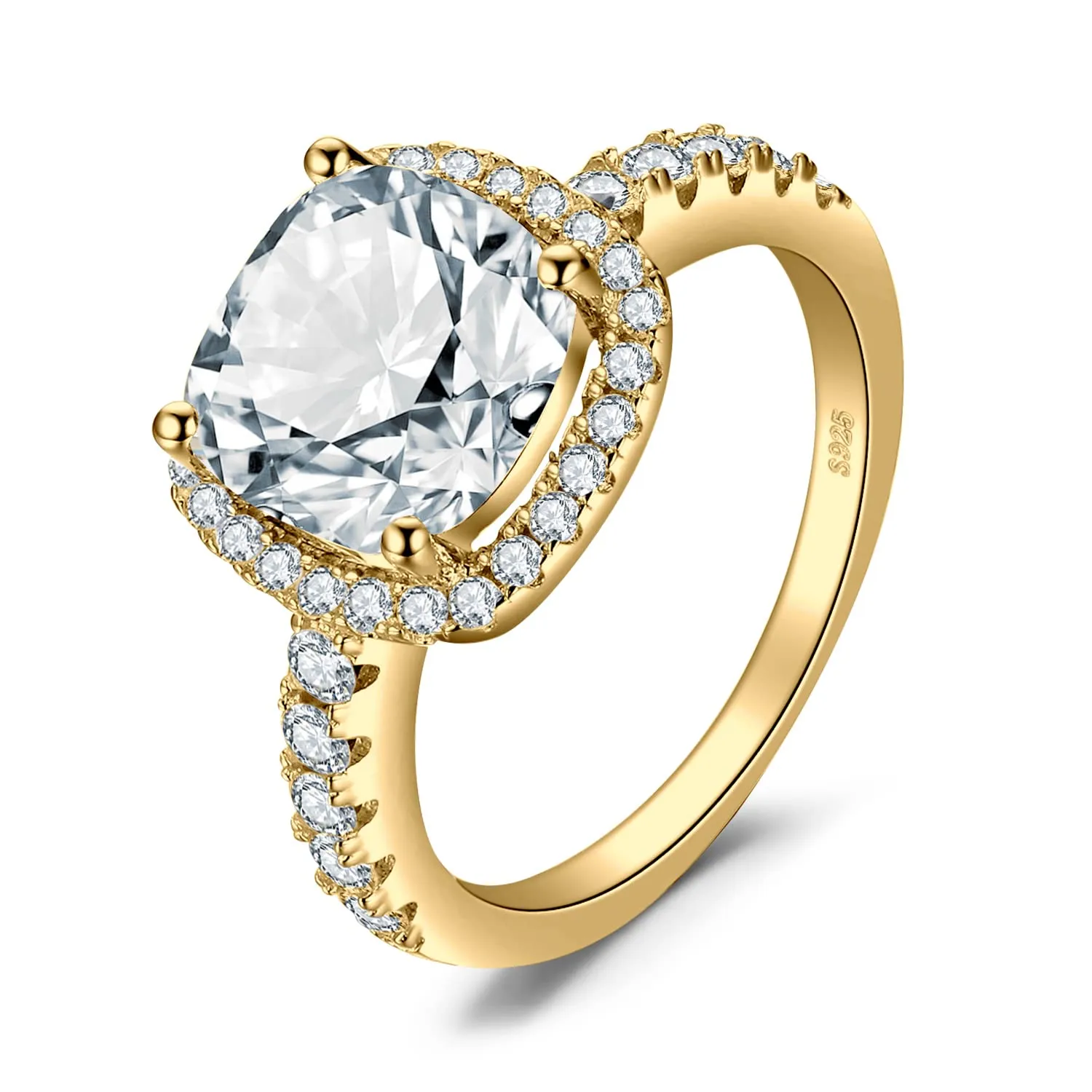 JewelryPalace Anello Donna in Argento 925 con Zirconi a Taglio Cuscino 3ct, Oro, Taglia 10.5 - immagine 1