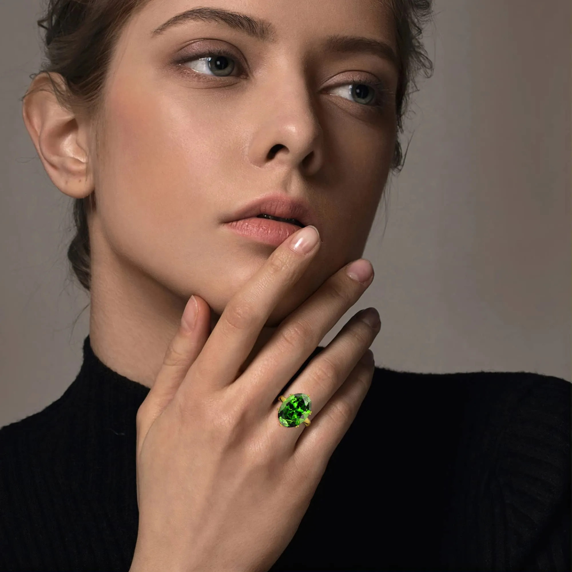 Linawe Anello da Donna Regolabile in Oro con Moissanite Verde Smeraldo - immagine 4