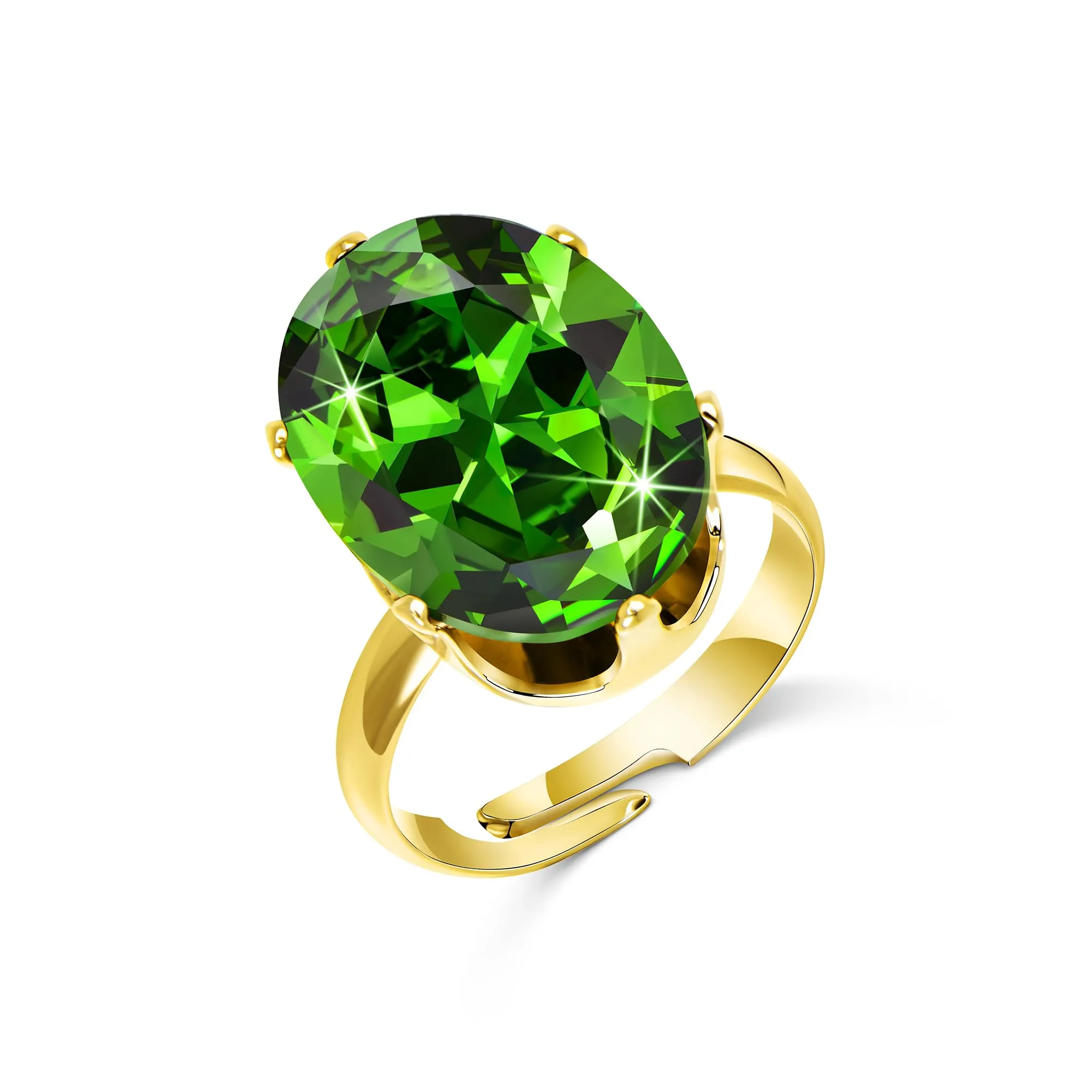 Linawe Anello da Donna Regolabile in Oro con Moissanite Verde Smeraldo - immagine 5