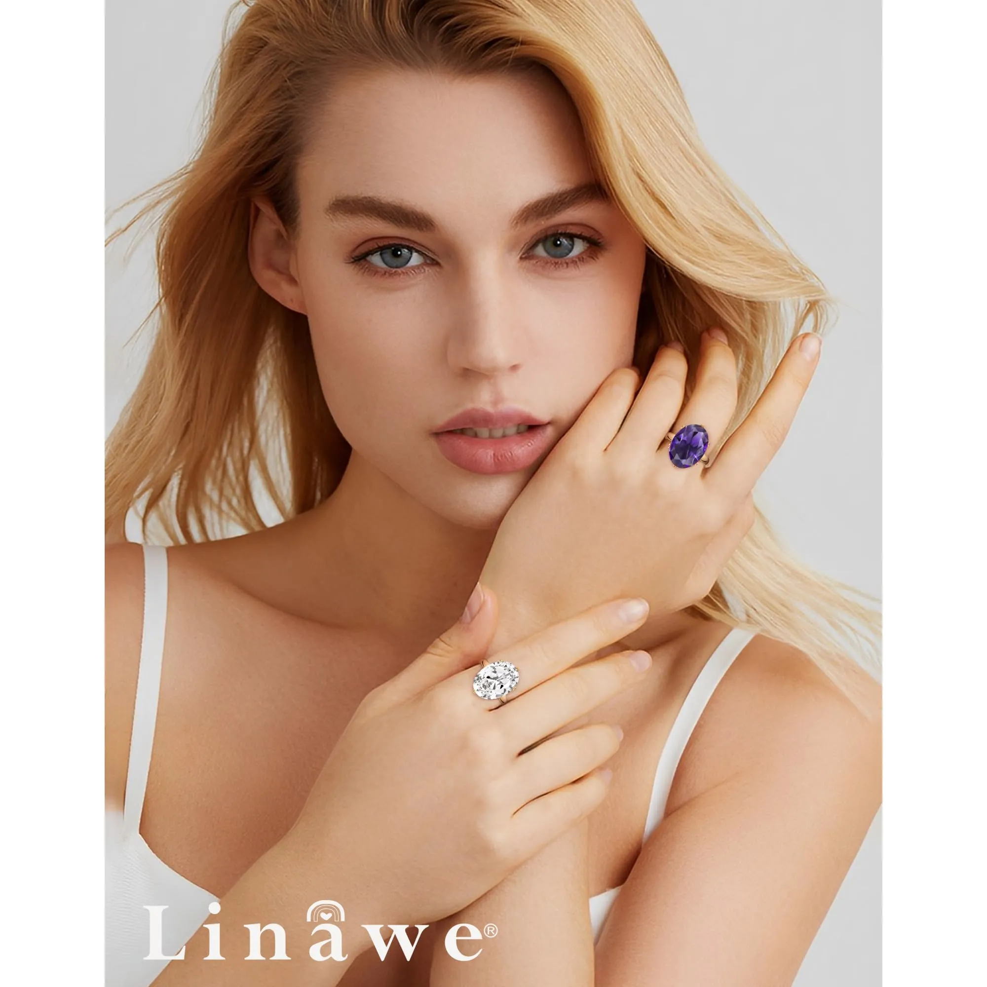 Anello Linawe da donna regolabile in oro rosa con ametista viola e moissanite - immagine 4
