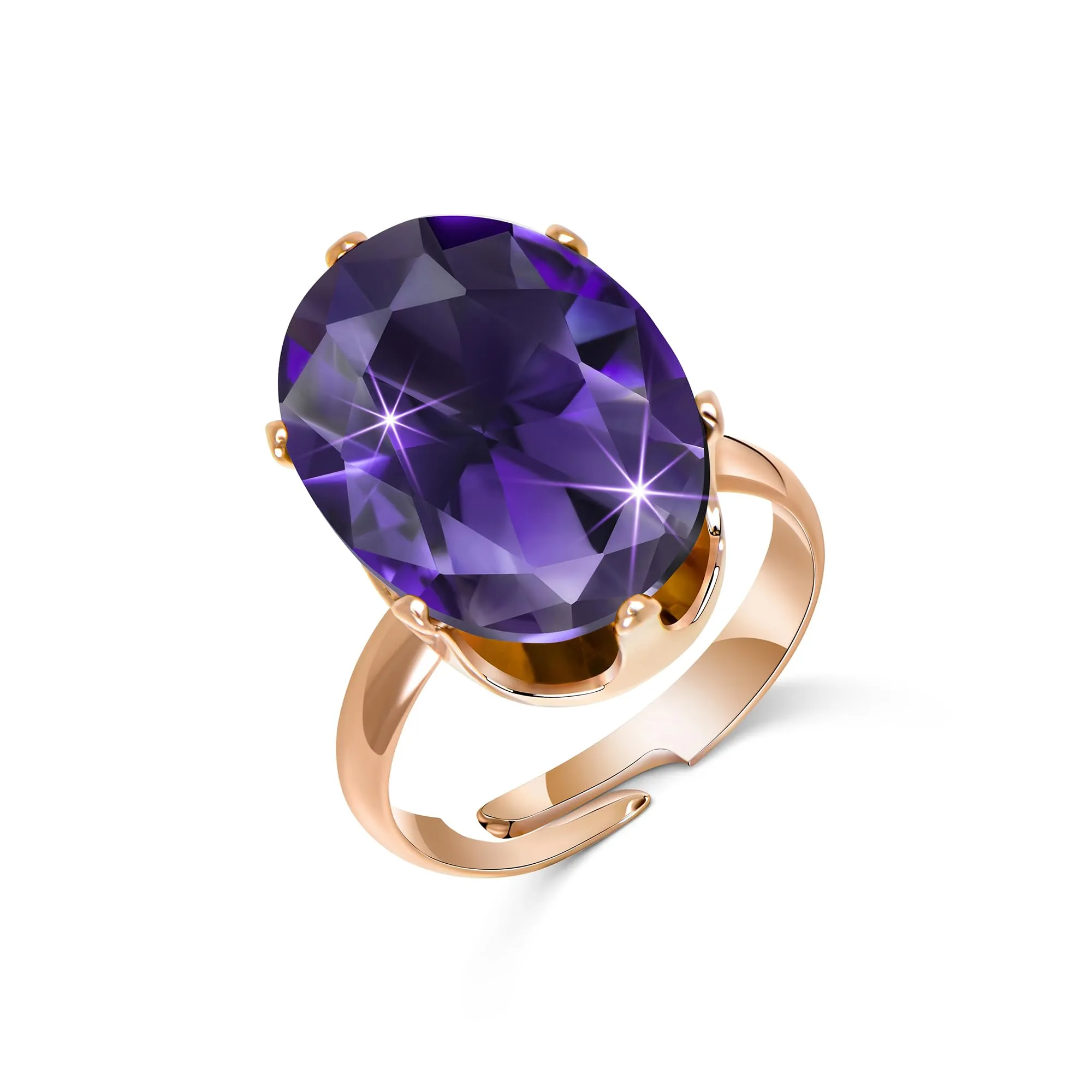 Anello Linawe da donna regolabile in oro rosa con ametista viola e moissanite - immagine 5