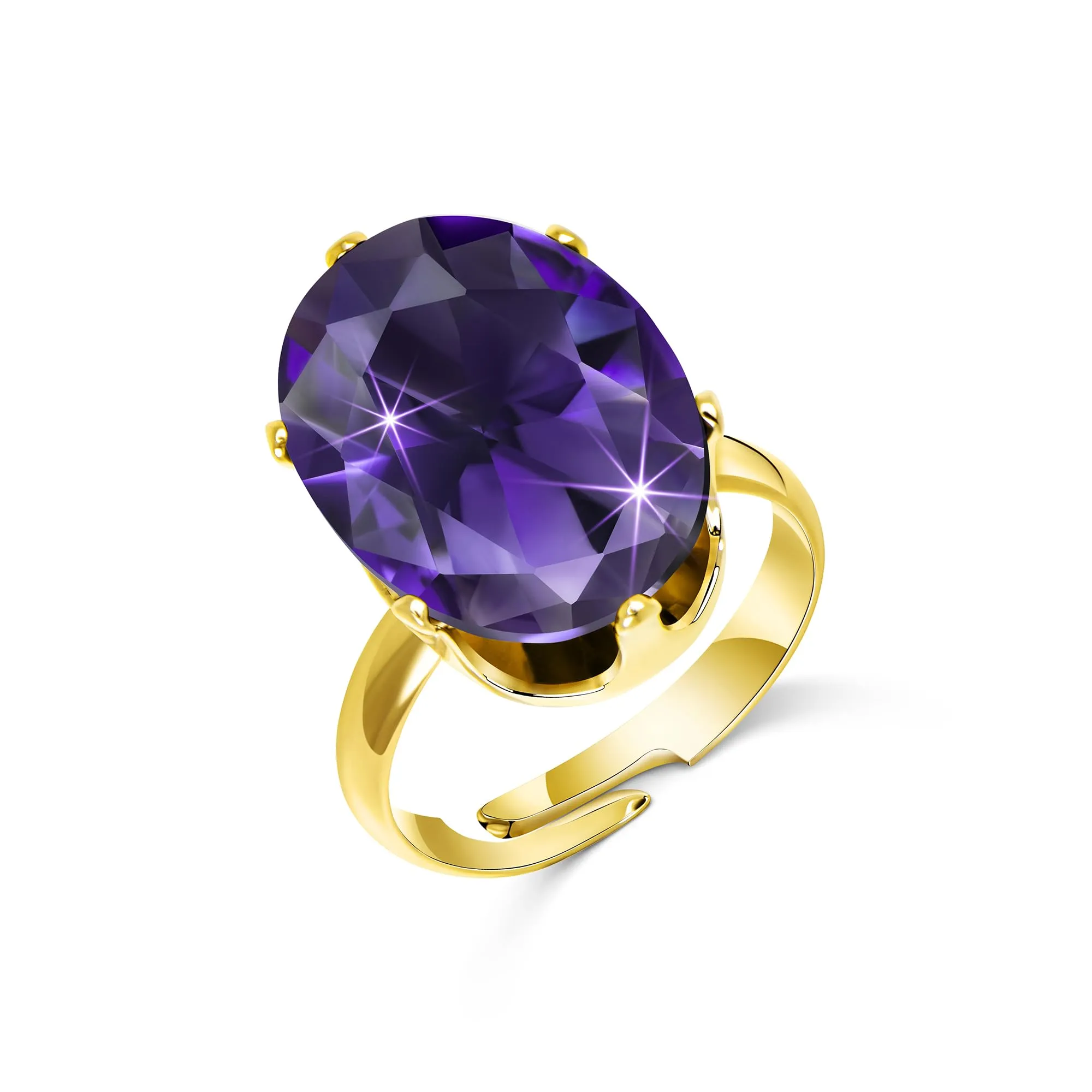 Linawe Anello regolabile da donna in oro placcato con moissanite viola ametista - immagine 5