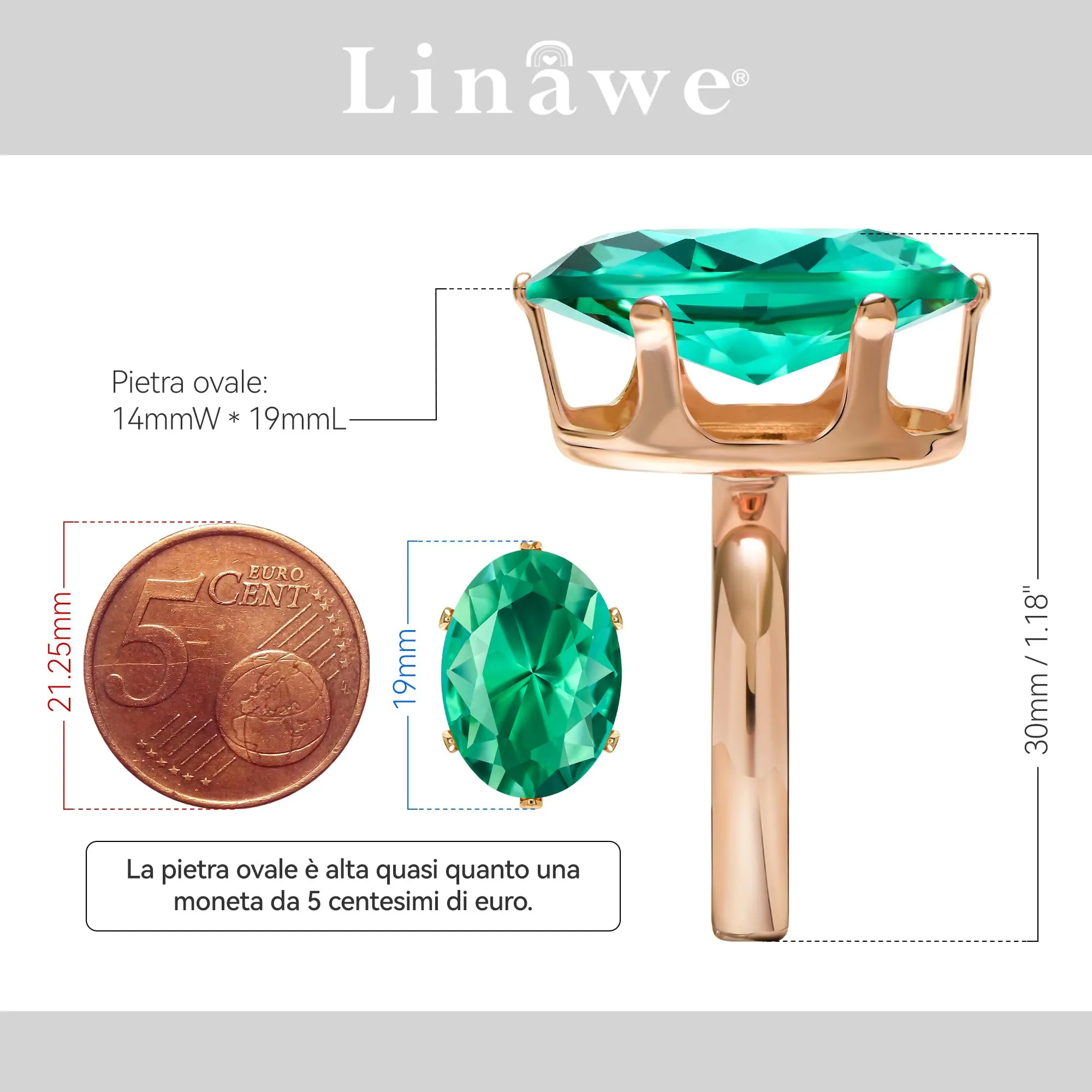 Linawe Anello regolabile in oro rosa con turchese e moissanite per donna - immagine 2