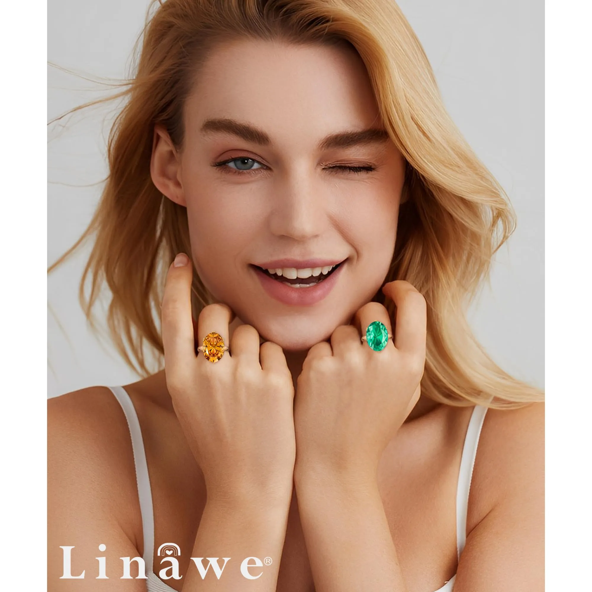 Linawe Anello regolabile in oro rosa con turchese e moissanite per donna - immagine 3