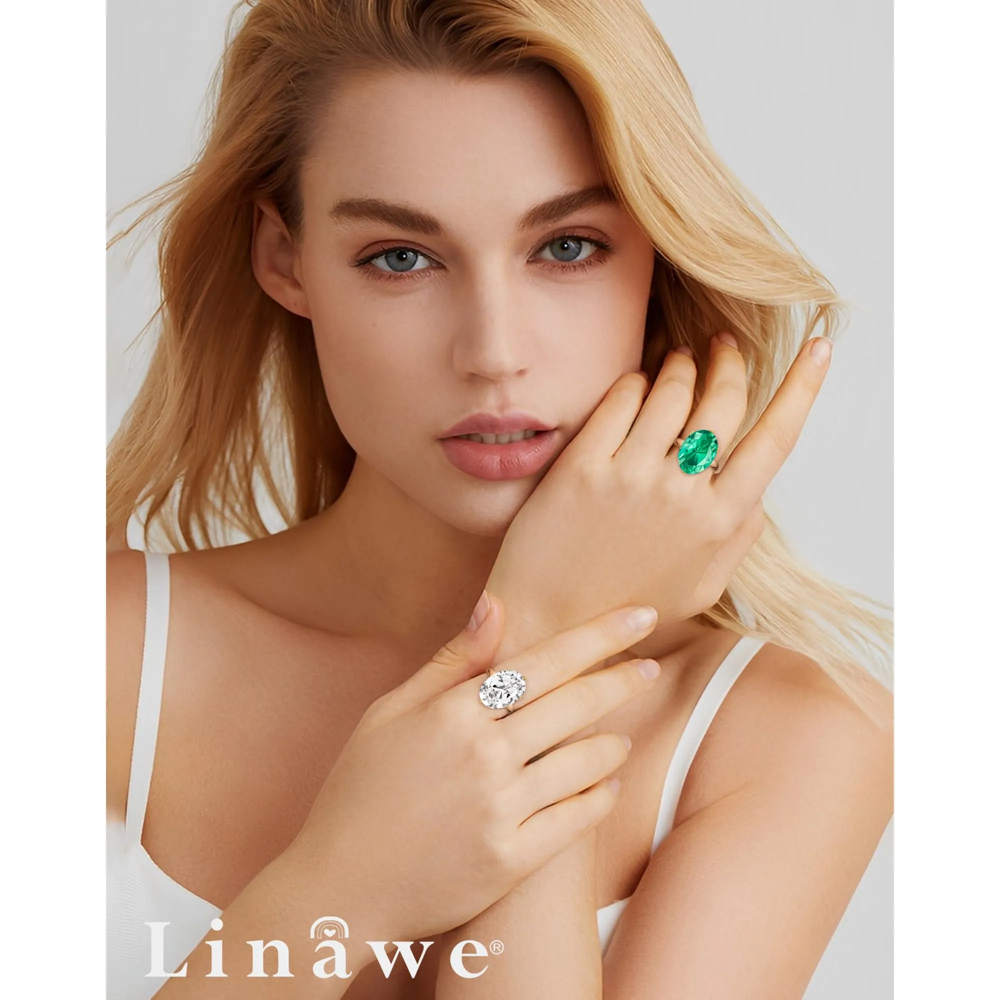 Linawe Anello regolabile in oro rosa con turchese e moissanite per donna - immagine 4