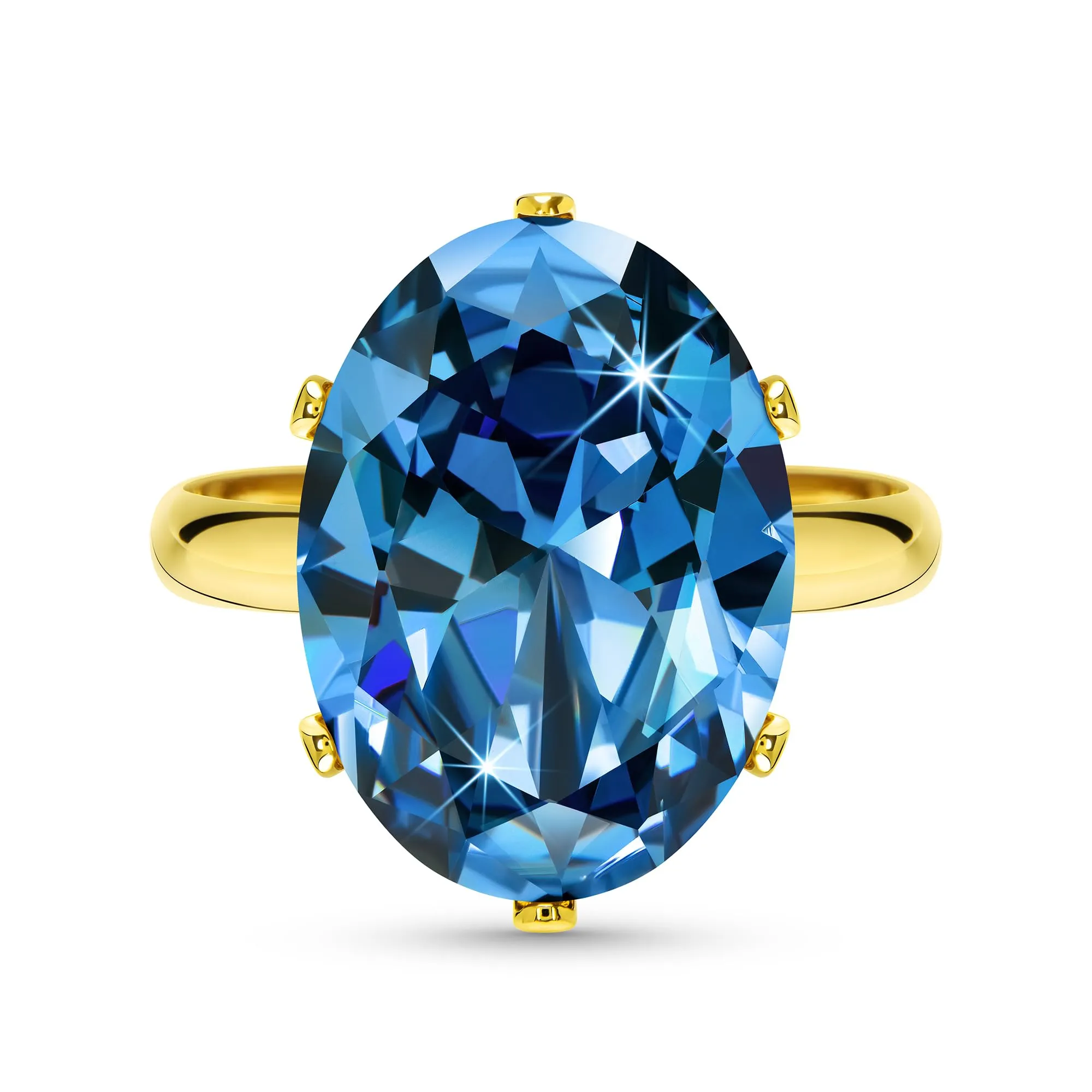 Linawe Anello in Acquamarina con Moissanite, Regolabile, Placcato in Oro - immagine 1