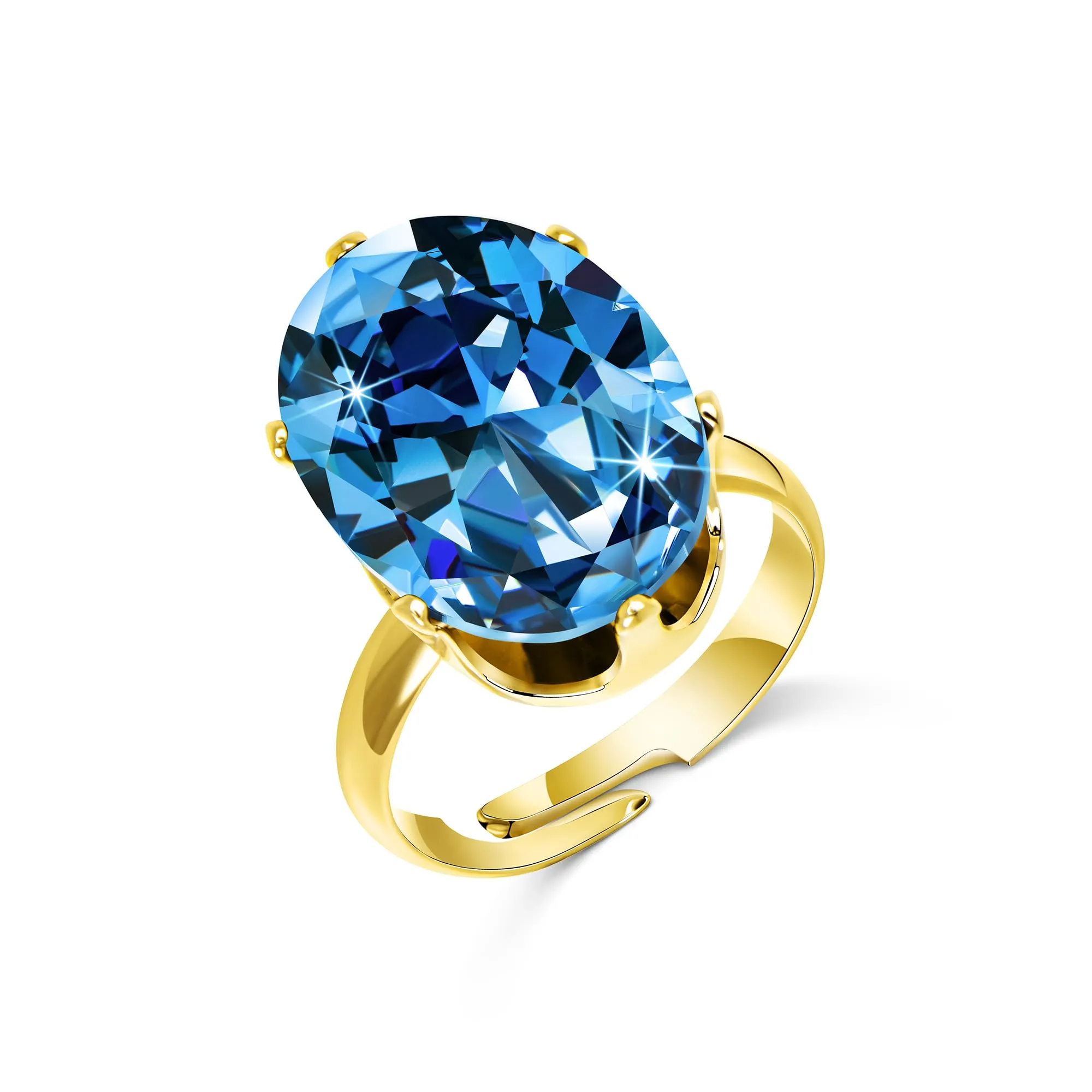 Linawe Anello in Acquamarina con Moissanite, Regolabile, Placcato in Oro - immagine 5