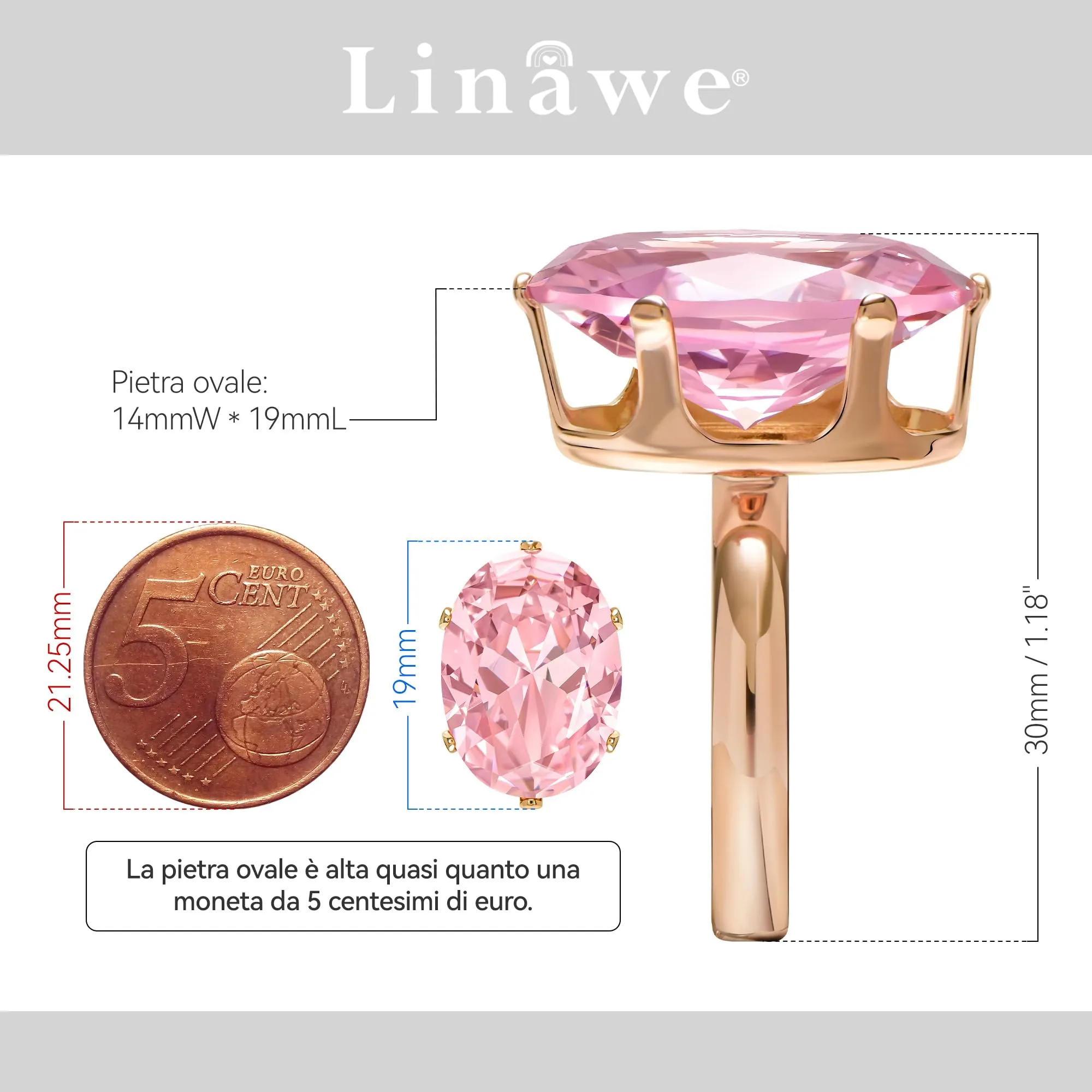 Linawe Anello Regolabile in Oro Rosa con Diamante Moissanite per Donna - immagine 2