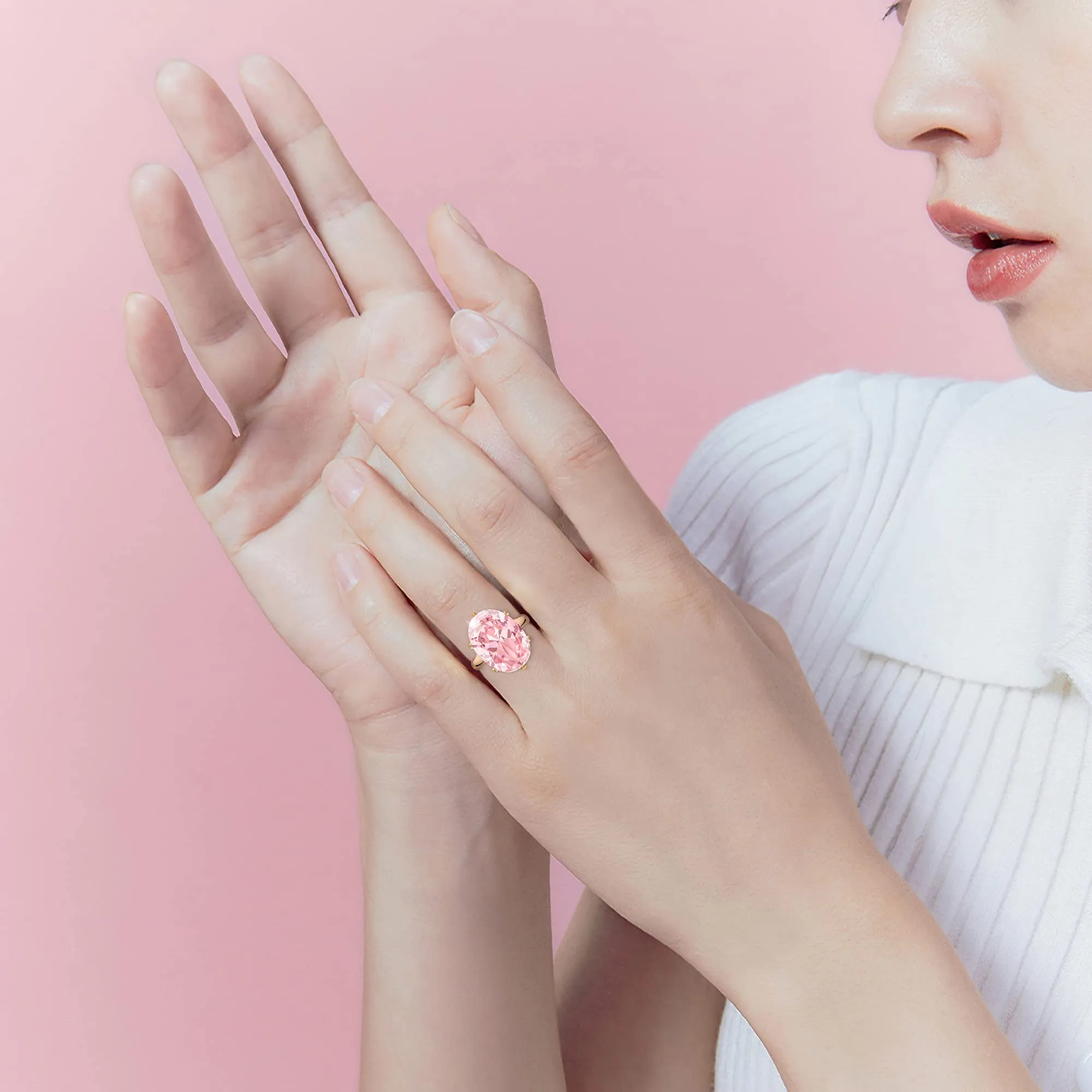 Linawe Anello Regolabile in Oro Rosa con Diamante Moissanite per Donna - immagine 3
