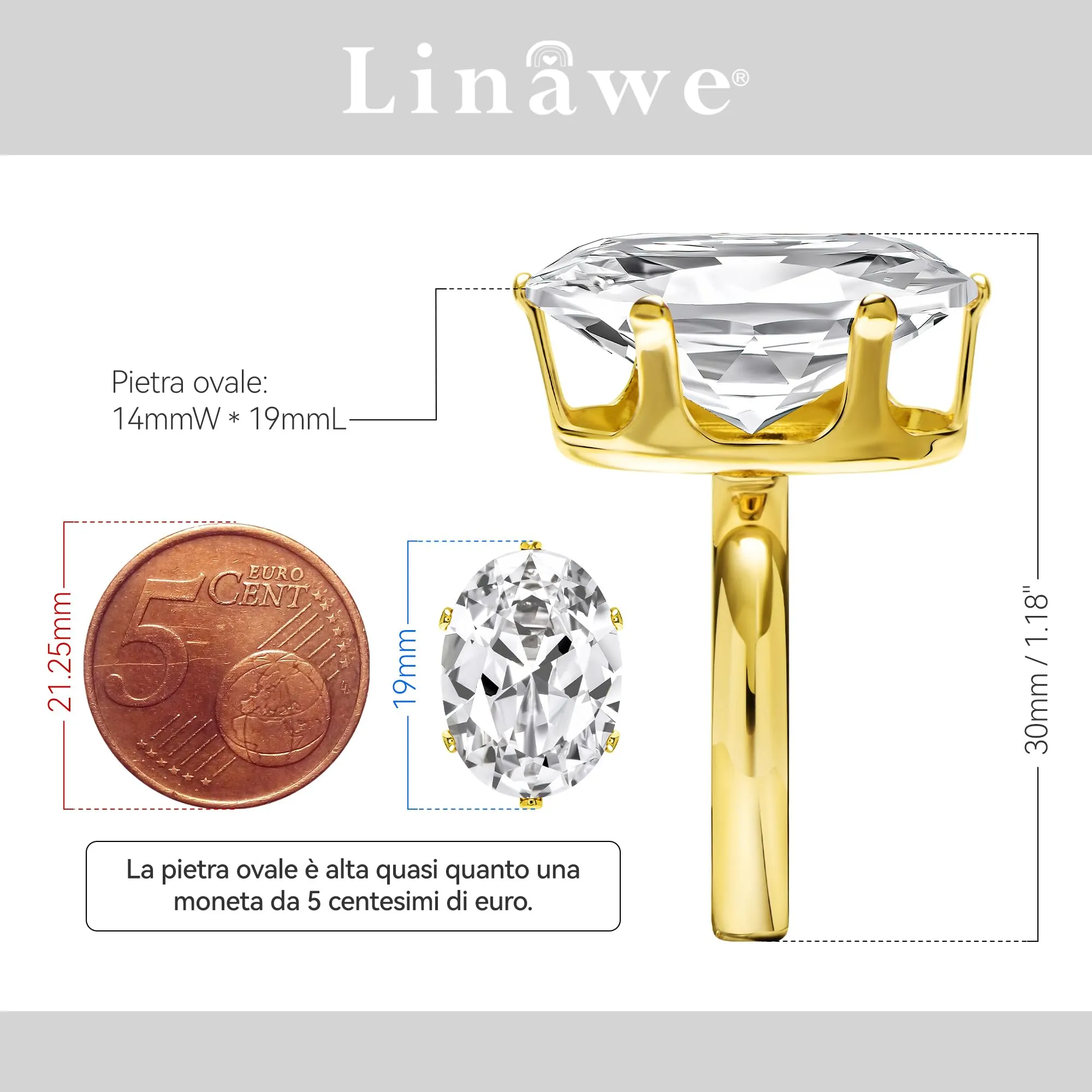 Linawe Anello Regolabile in Oro con Diamante Moissanite - immagine 2
