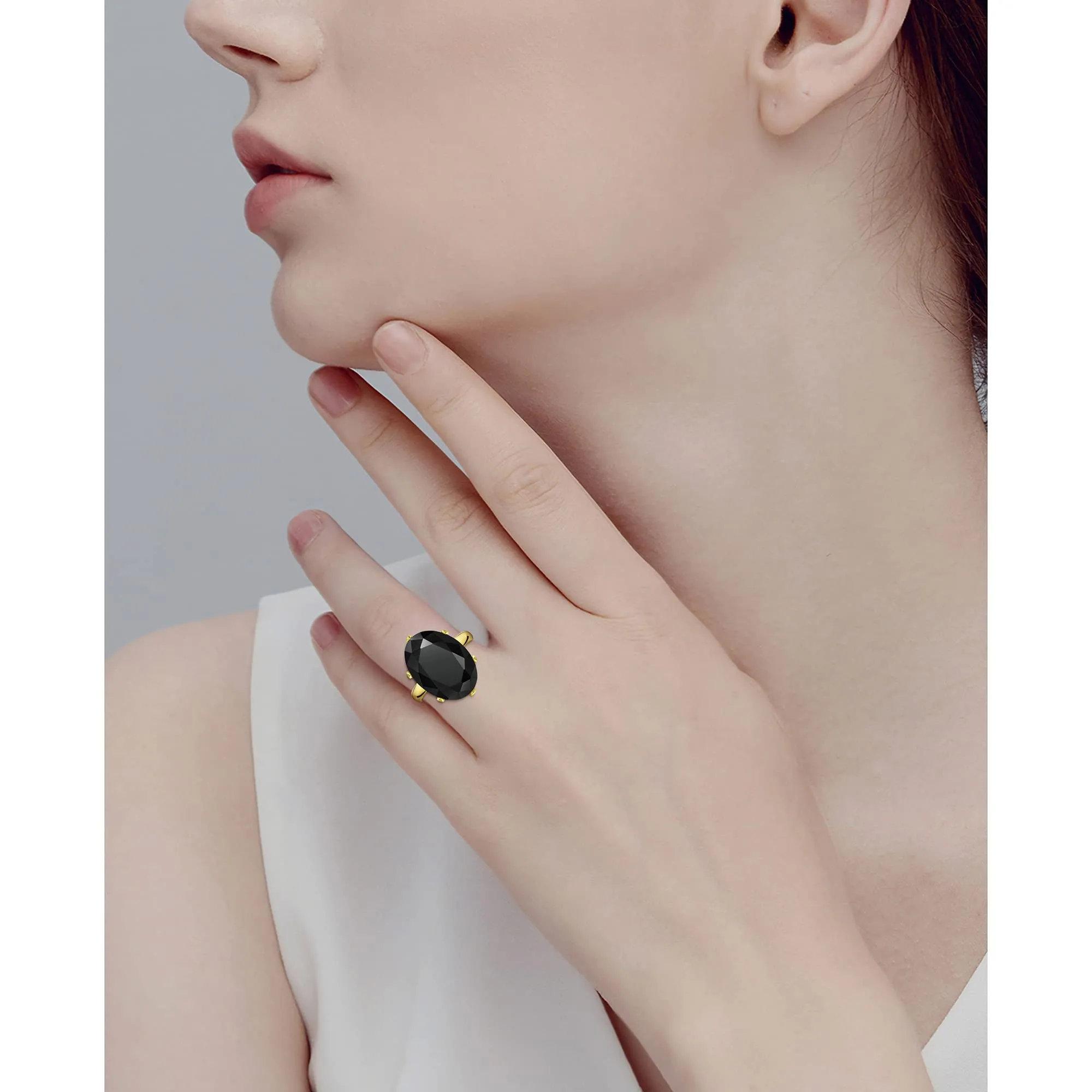 Linawe Anello da Donna Regolabile in Oro Placcato con Diamante Moissanite Nero - immagine 3
