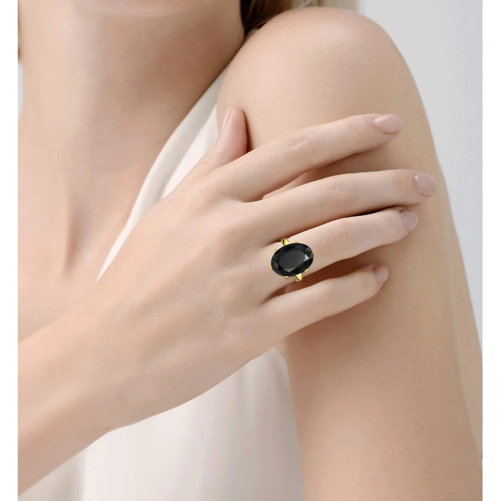 Linawe Anello da Donna Regolabile in Oro Placcato con Diamante Moissanite Nero - immagine 4