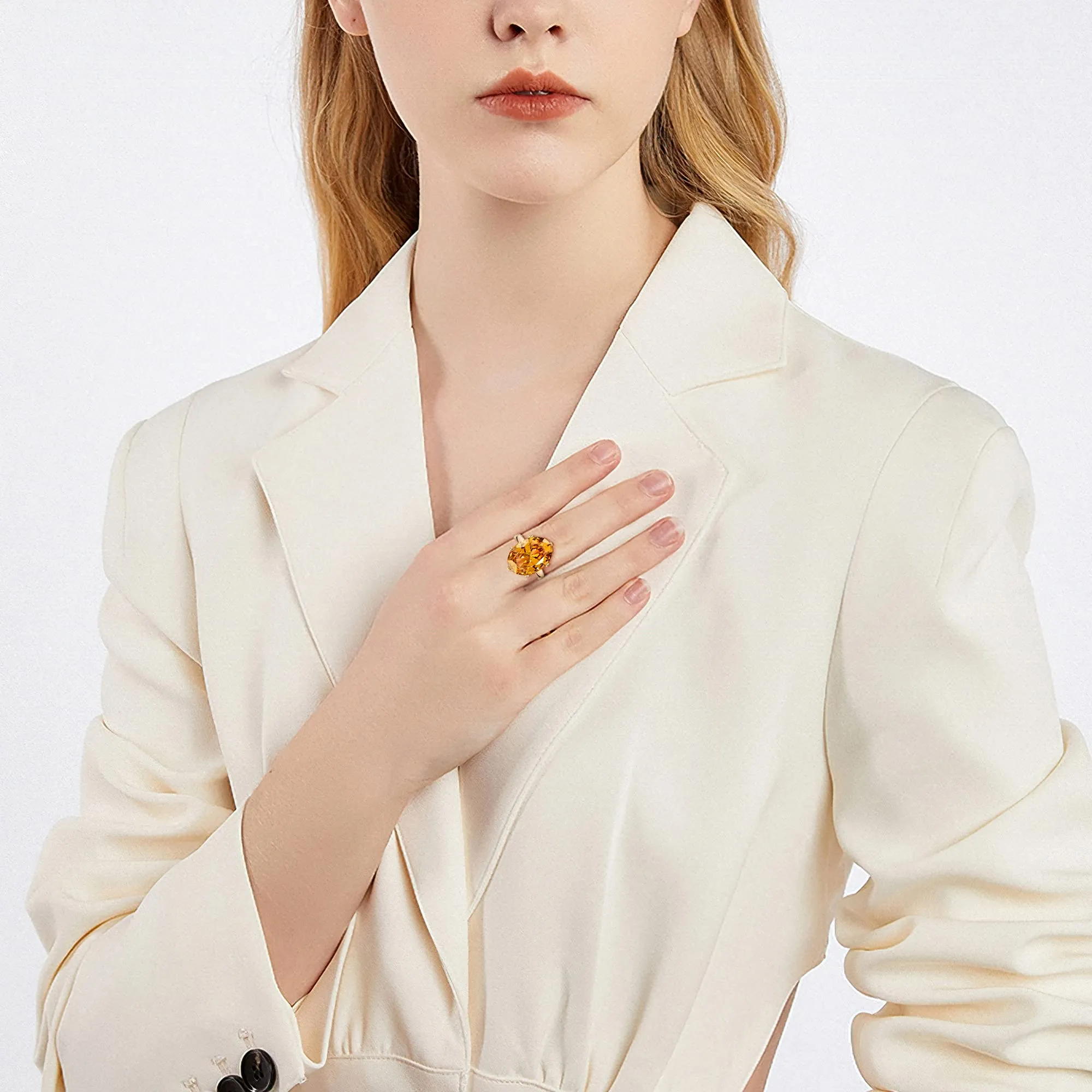 Linawe Anello da donna regolabile in oro rosa con diamante citrino e moissanite - immagine 3