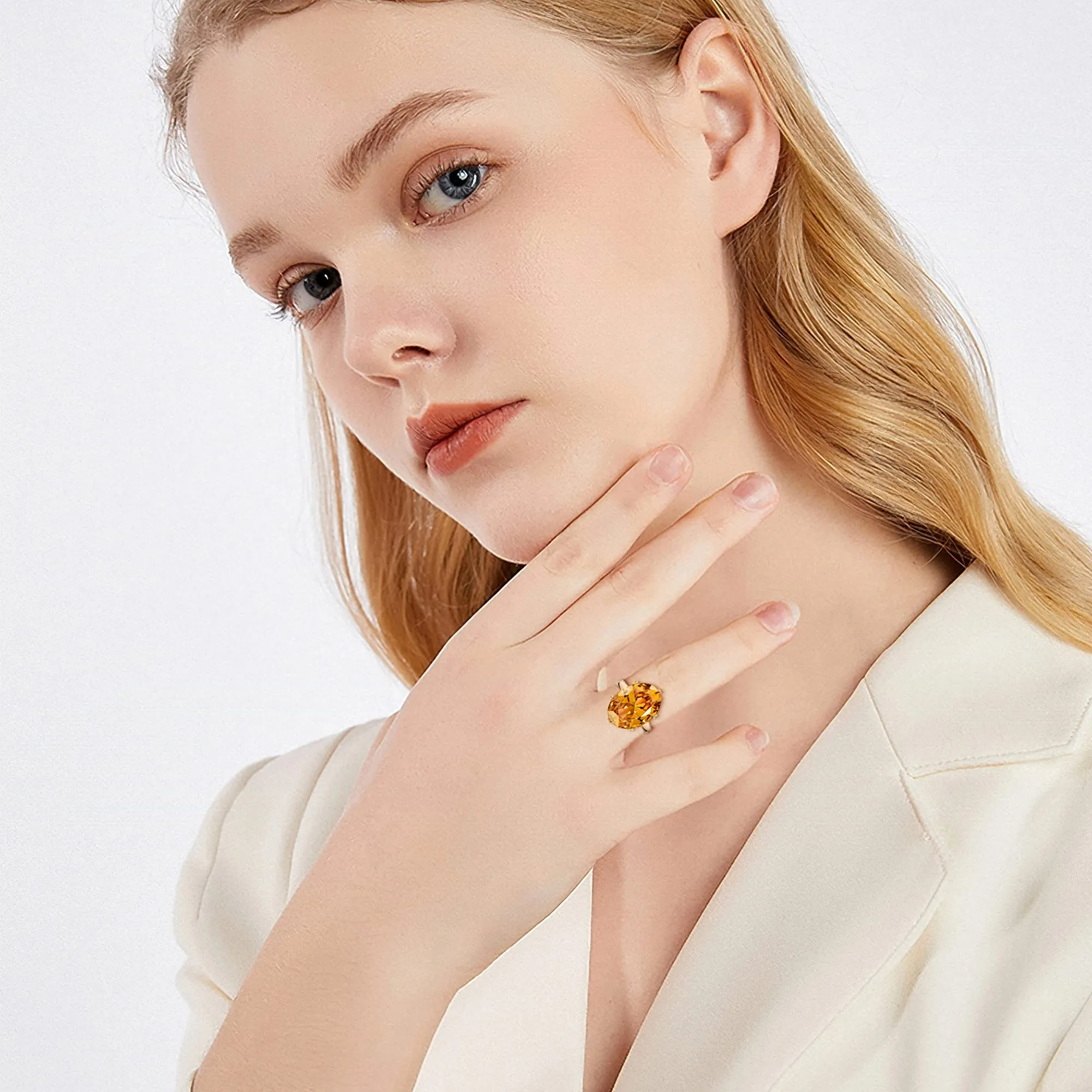 Linawe Anello da donna regolabile in oro rosa con diamante citrino e moissanite - immagine 4