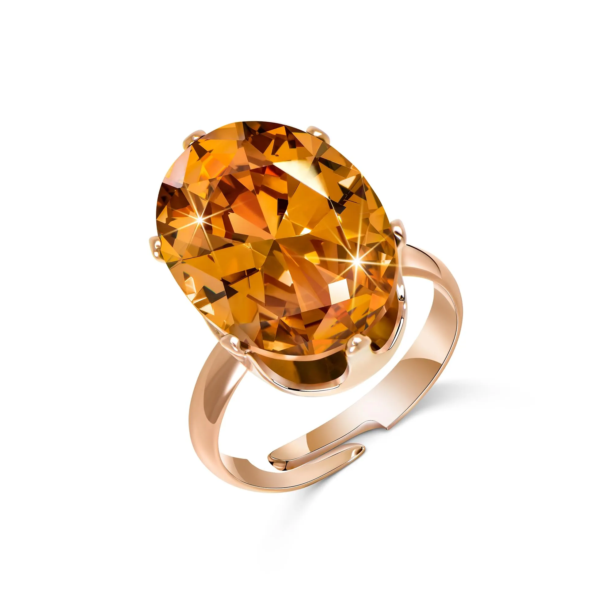 Linawe Anello da donna regolabile in oro rosa con diamante citrino e moissanite - immagine 5