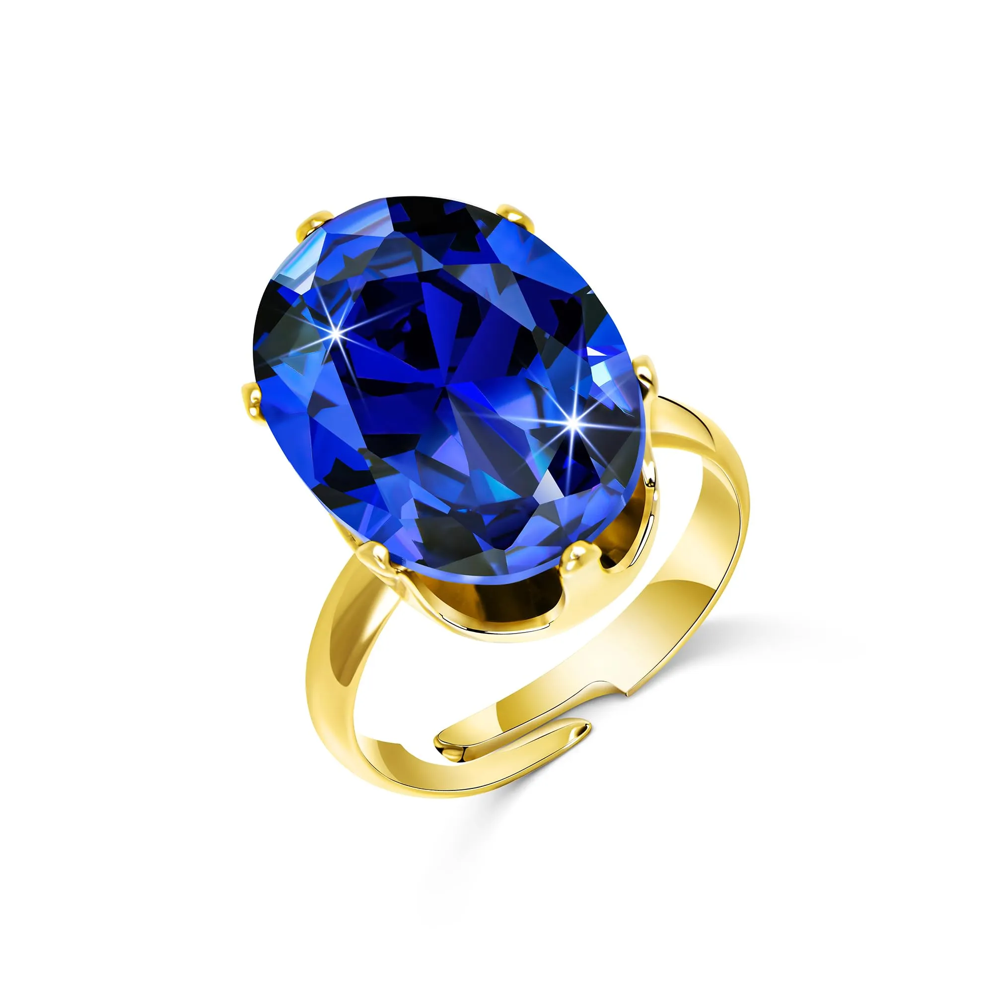 Linawe Anello da donna in oro placcato 14k con moissanite blu e diamanti, regolabile - immagine 5