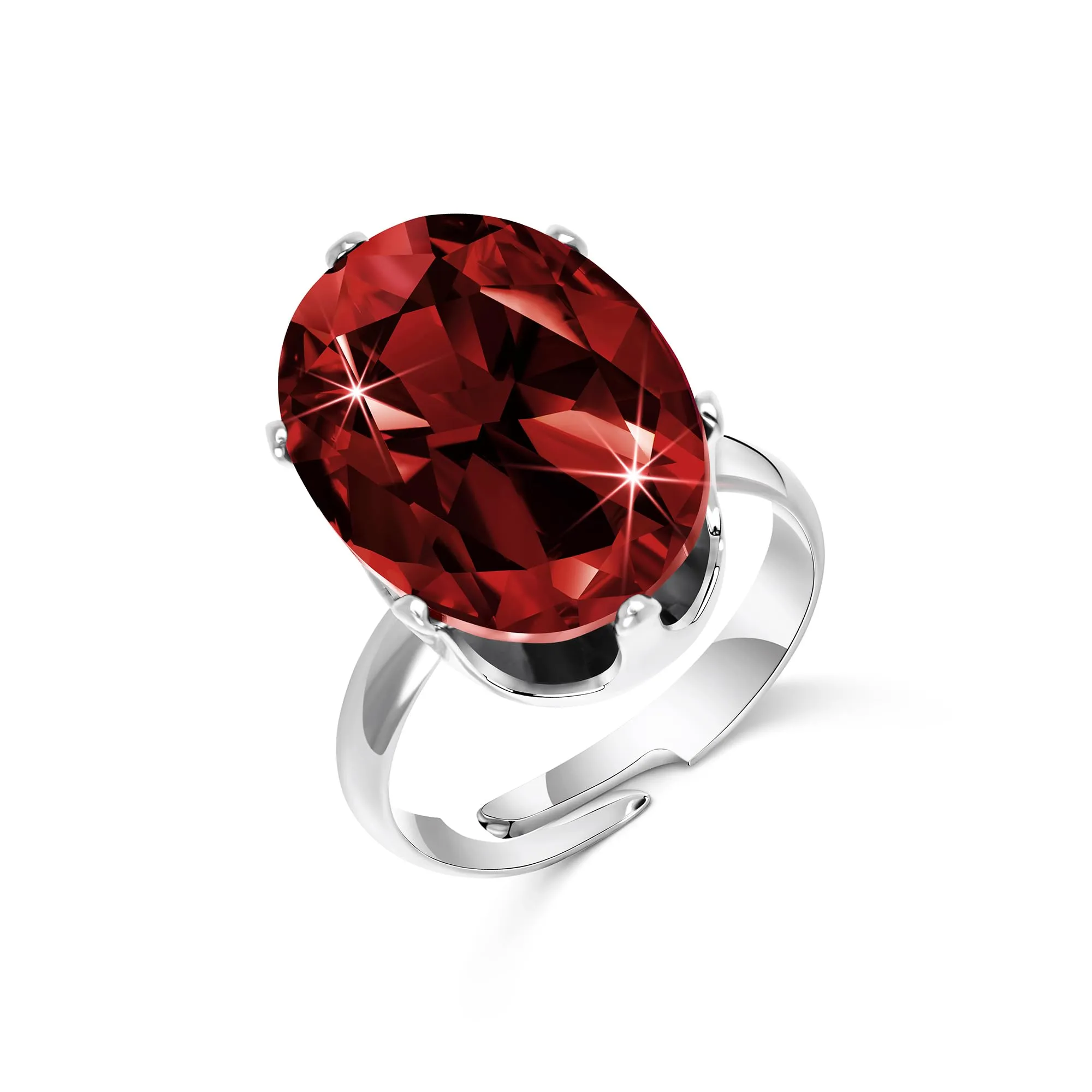 Linawe Anello regolabile da donna con granato e moissanite argentato - immagine 5