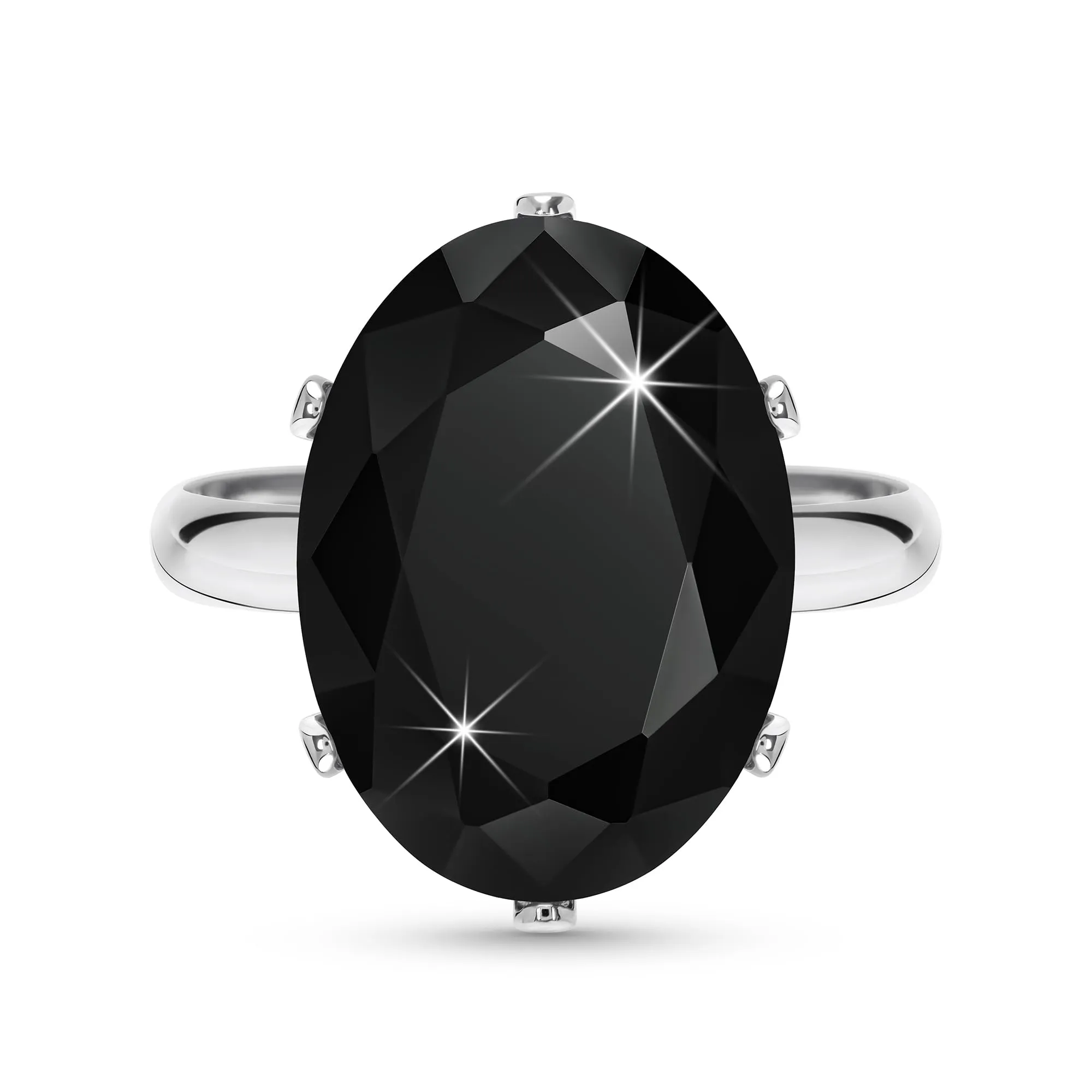 Linawe Anello da donna regolabile in argento e nero con diamante moissanite - immagine 1