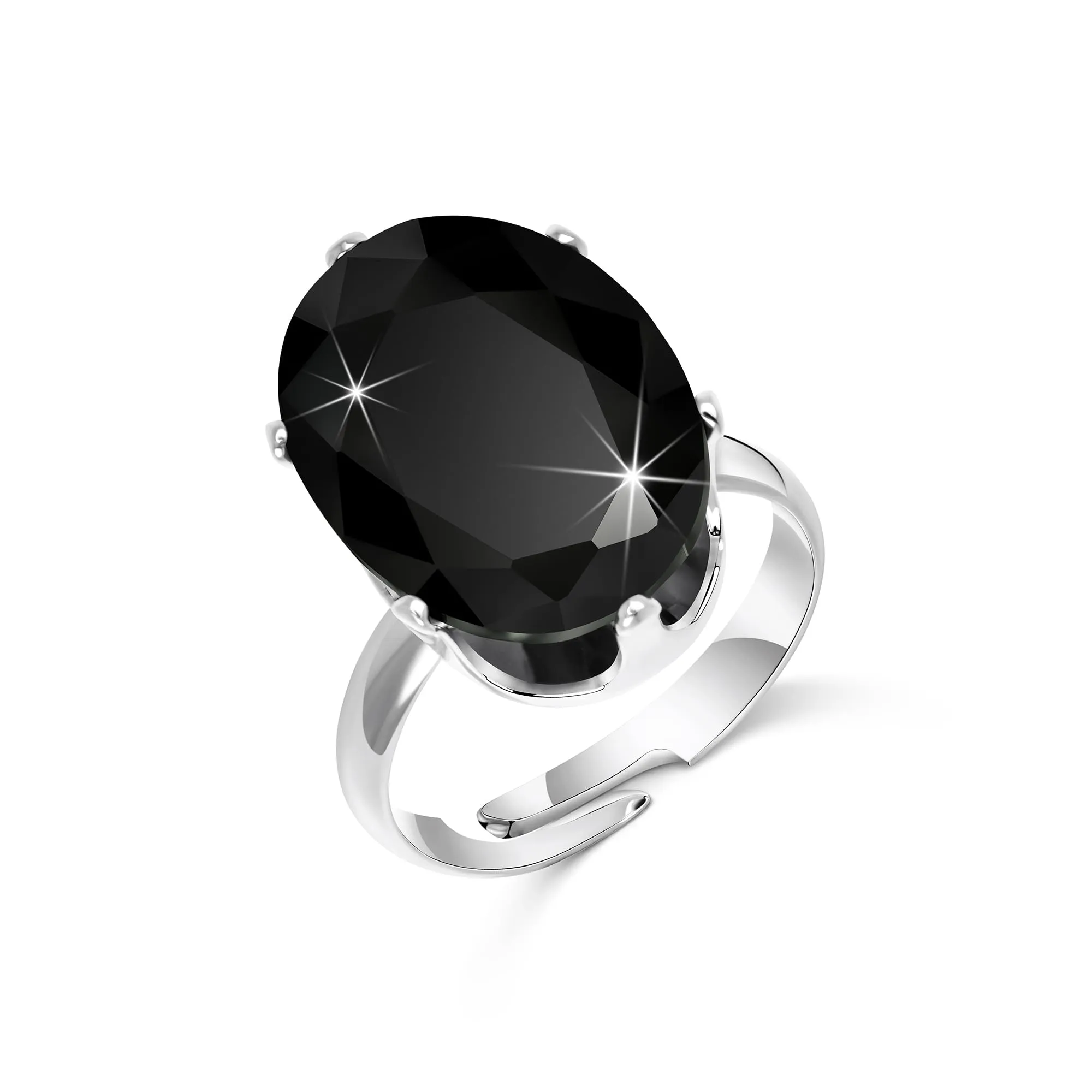 Linawe Anello da donna regolabile in argento e nero con diamante moissanite - immagine 5