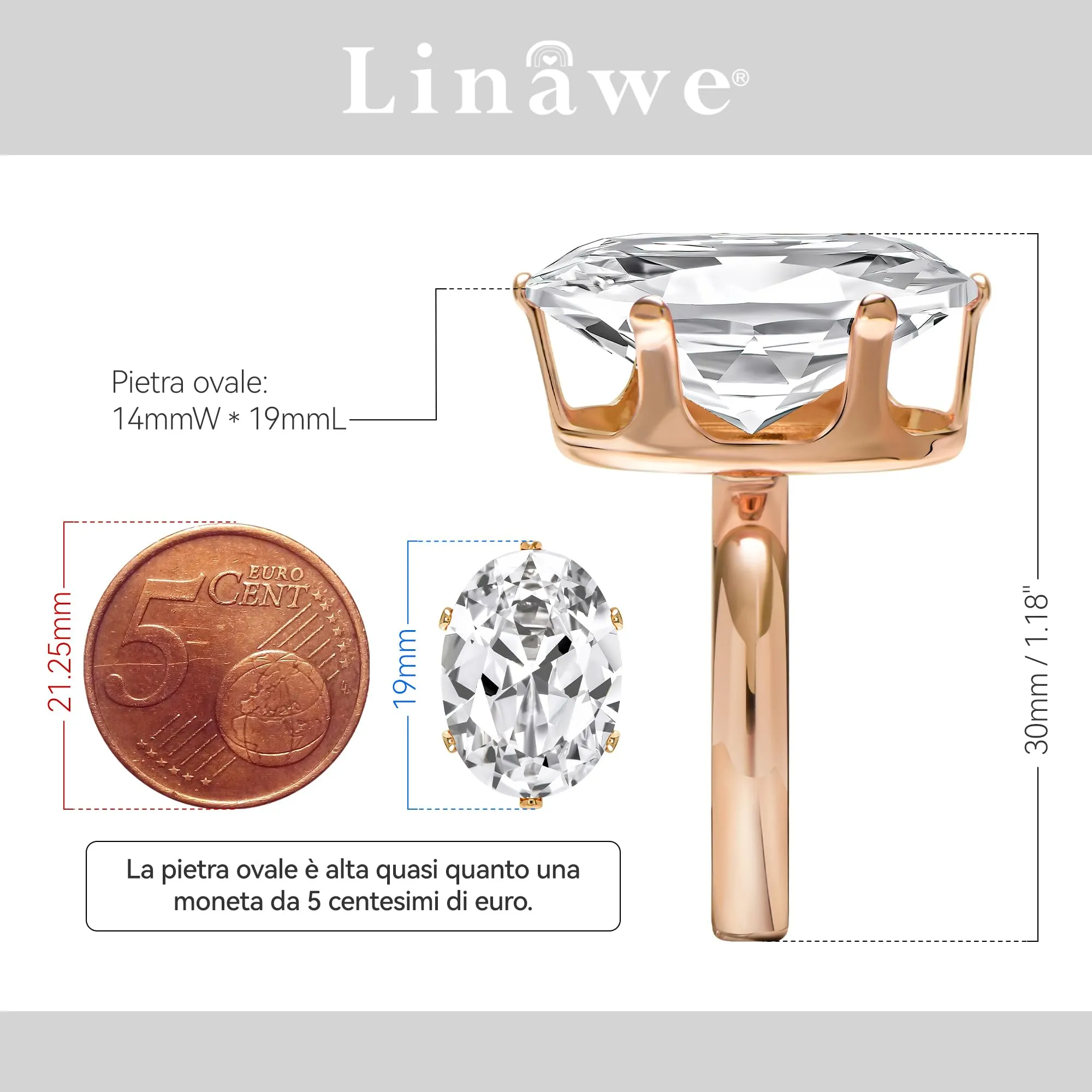 Linawe Anello da Donna Regolabile in Oro Rosa con Diamanti Moissanite - immagine 2