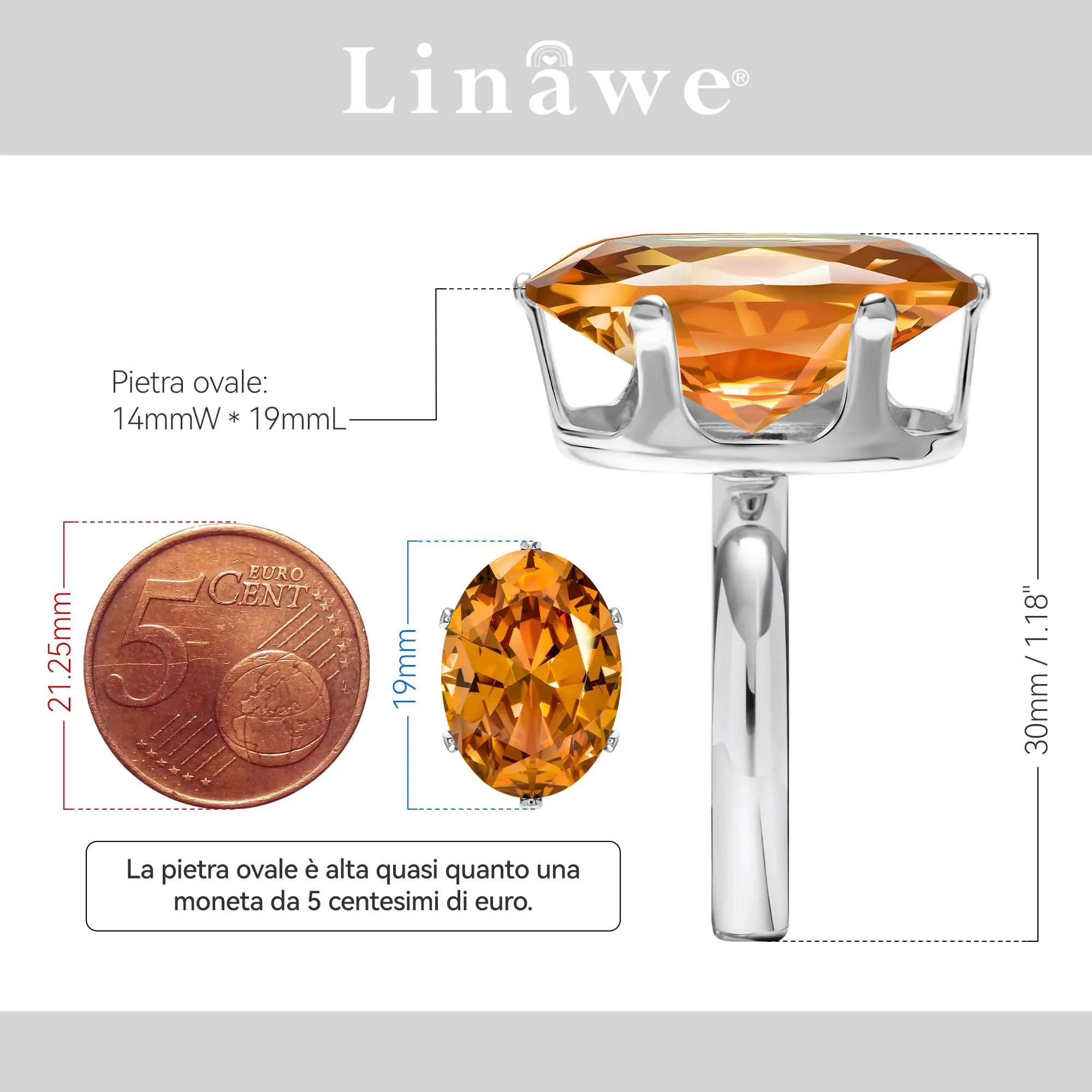Linawe Anello da donna in argento con citrino e moissanite giallo, regolabile - immagine 2