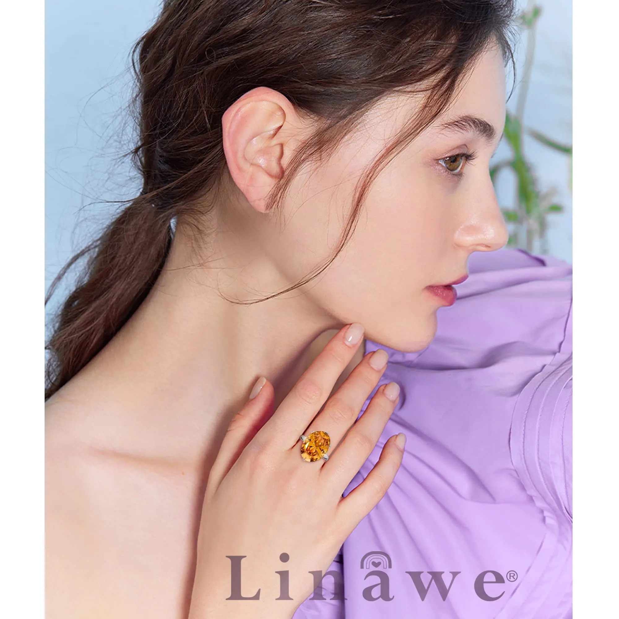 Linawe Anello da donna in argento con citrino e moissanite giallo, regolabile - immagine 3