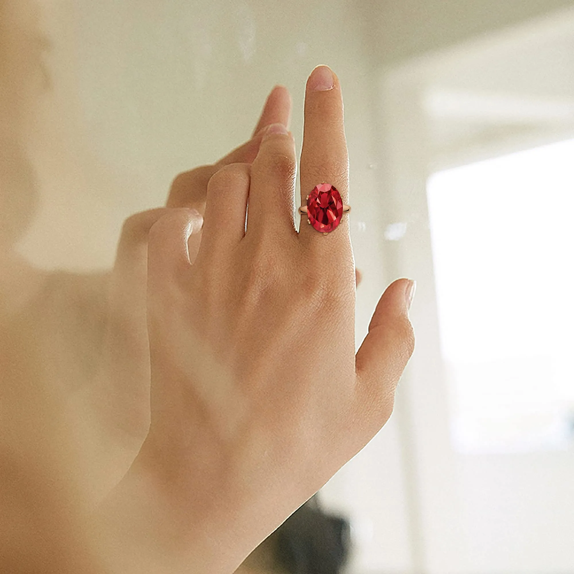 Linawe Anello Regolabile in Oro Rosa con Rubino Rosso e Moissanite - immagine 4
