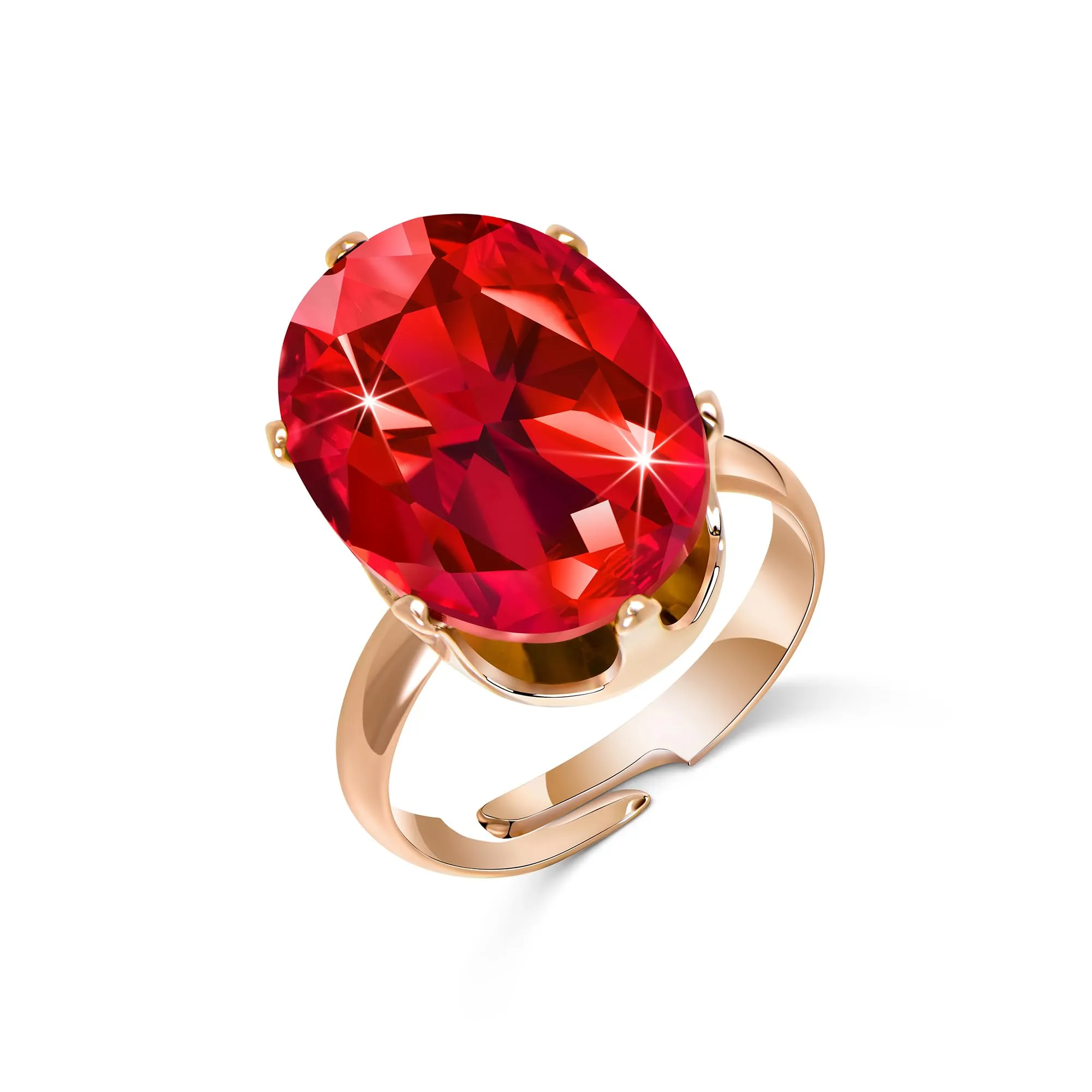 Linawe Anello Regolabile in Oro Rosa con Rubino Rosso e Moissanite - immagine 5