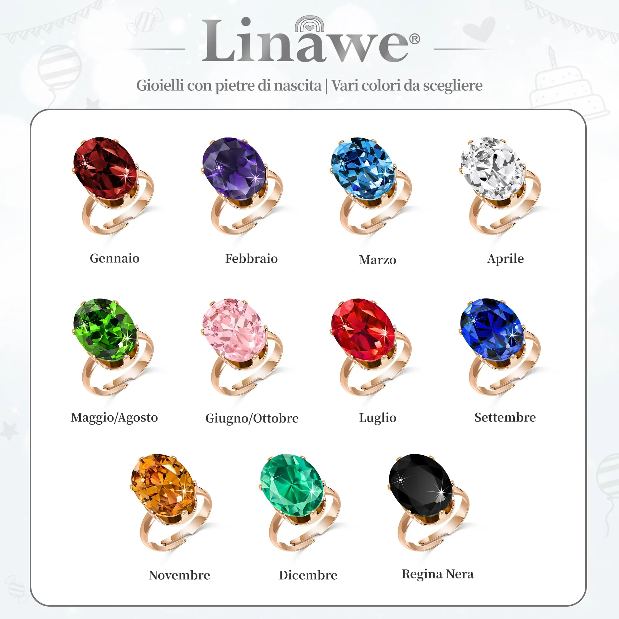Linawe Anello Regolabile in Oro Rosa con Rubino Rosso e Moissanite - immagine 6