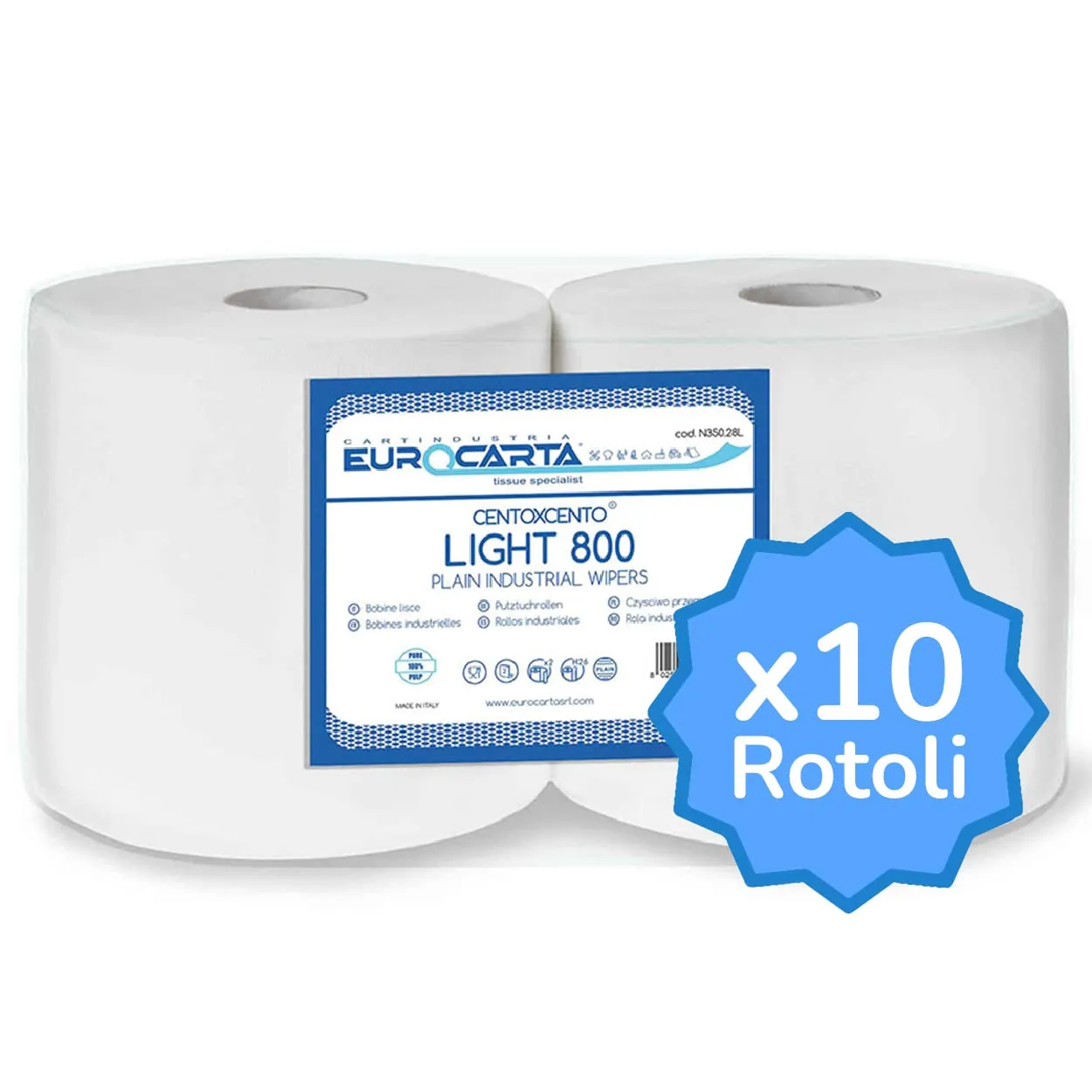 IMBALLAGGI 2000 Rotoloni Asciugatutto Carta Cucina Liscia, 10 Rotoli x 800 Bobine, 26x35 cm - immagine 1