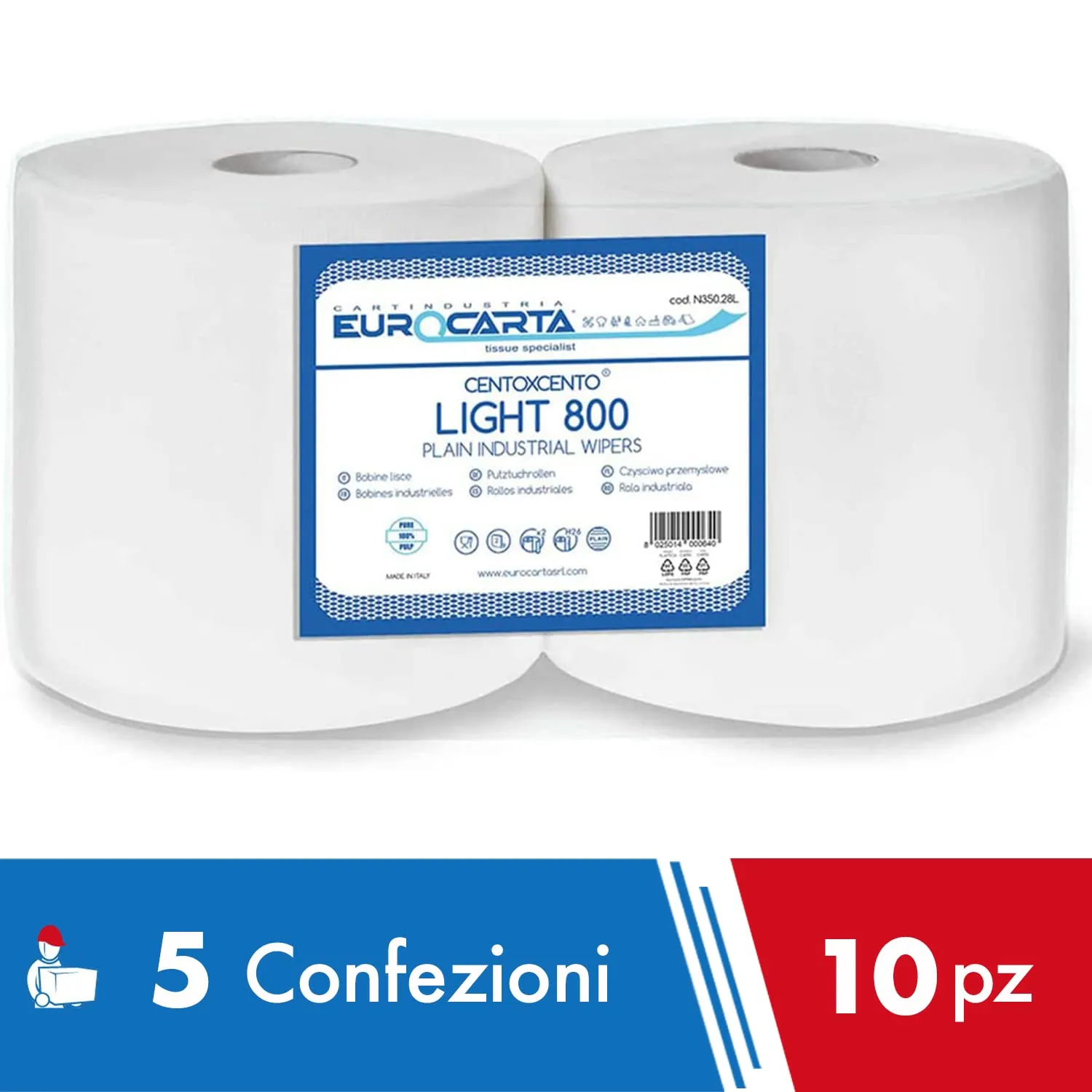 IMBALLAGGI 2000 Rotoloni Asciugatutto Carta Cucina Liscia, 10 Rotoli x 800 Bobine, 26x35 cm - immagine 2
