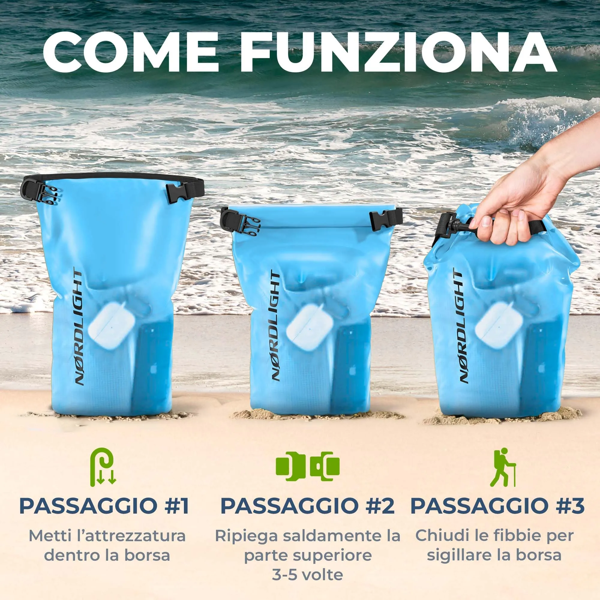Nordlight Dry Bag Sacca Impermeabile 20L, Blu - immagine 7