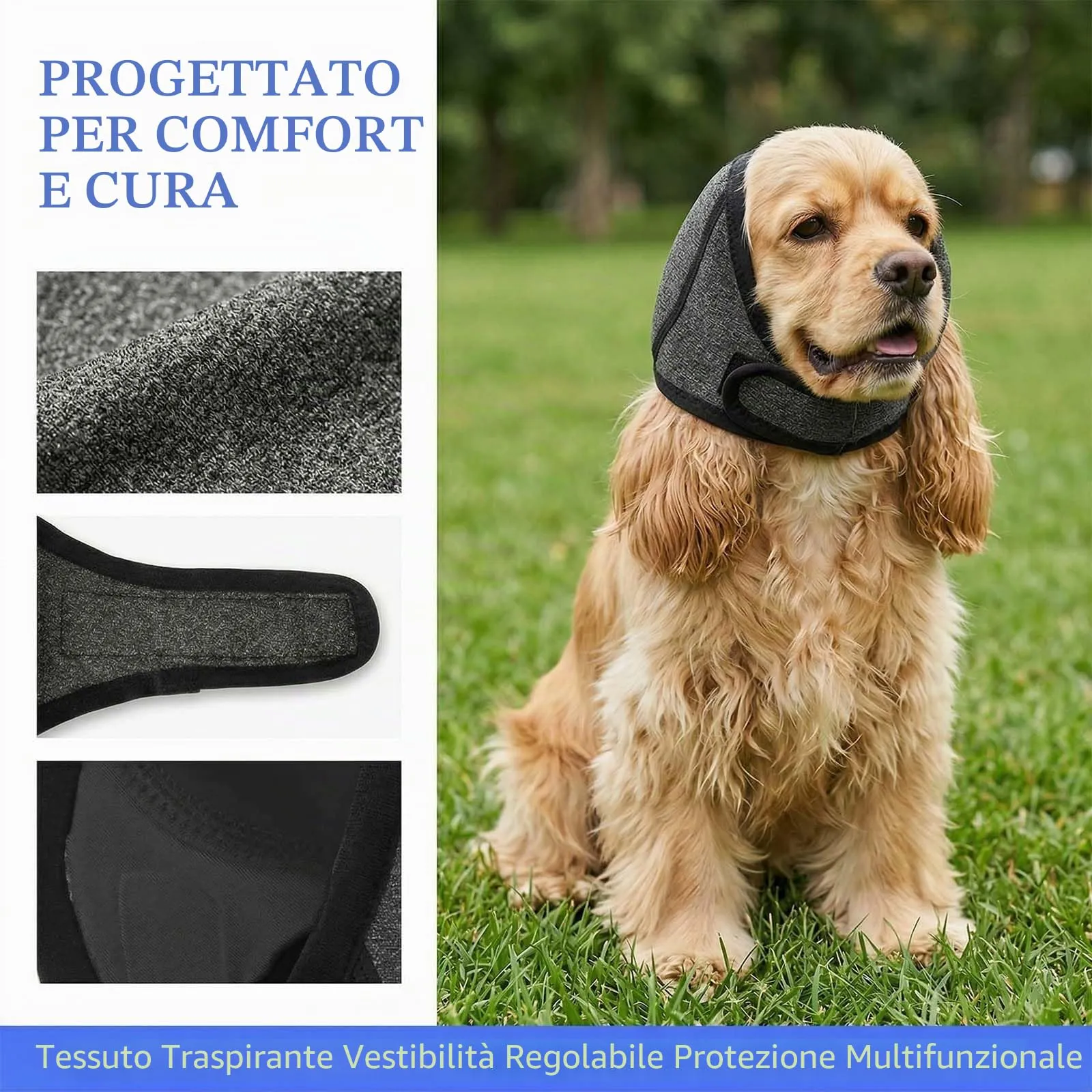Naapesi Paraorecchie Antirumore per Cani, Fascia Elastica Calmante per Ansia, Bagno e Toelettatura, Grigio, S - immagine 5
