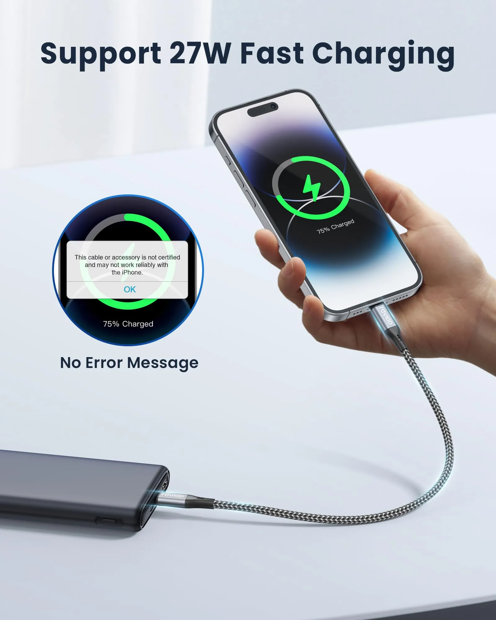 RAVIAD Cavo USB-C a iPhone, Nylon, 0.5M, Certificato MFi - immagine 2