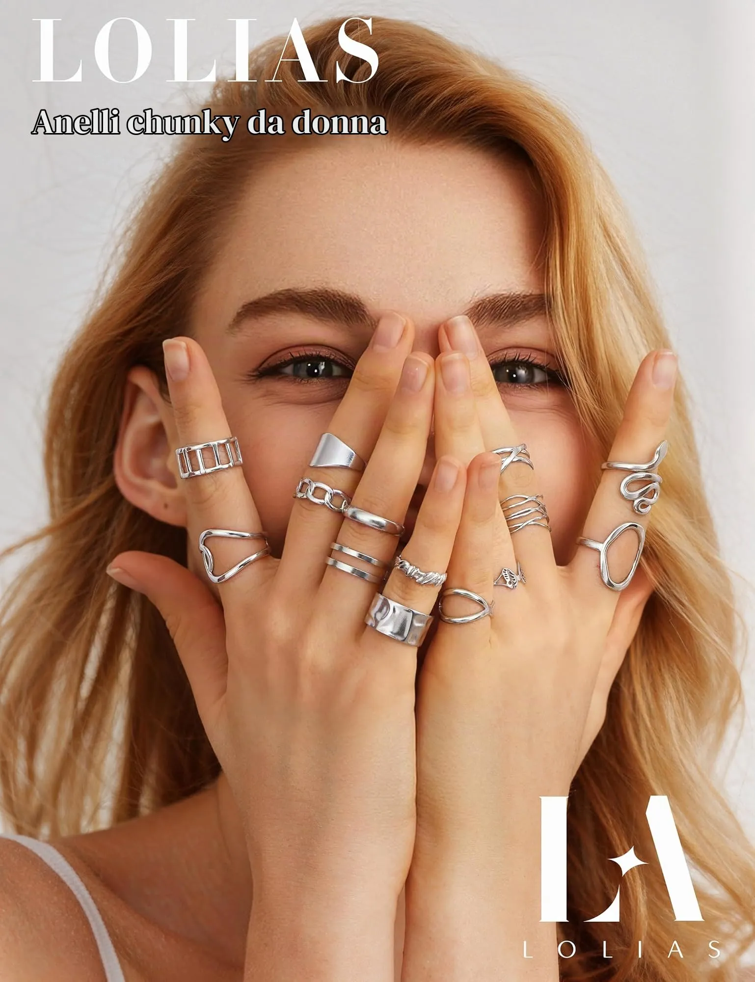 LOLIAS Set 14 Anelli Donna in Acciaio Inossidabile Regolabili - immagine 2