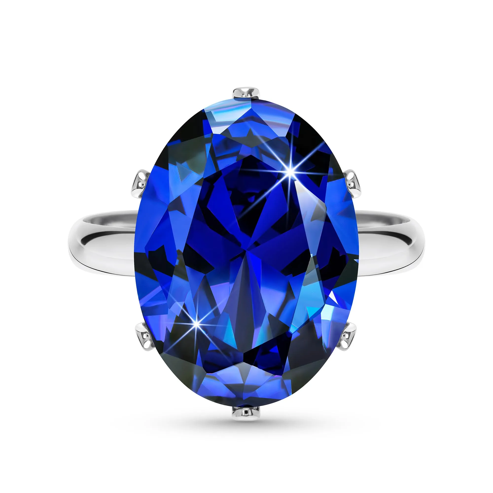 Linawe Anello da donna regolabile in argento con zaffiro blu e moissanite - immagine 1