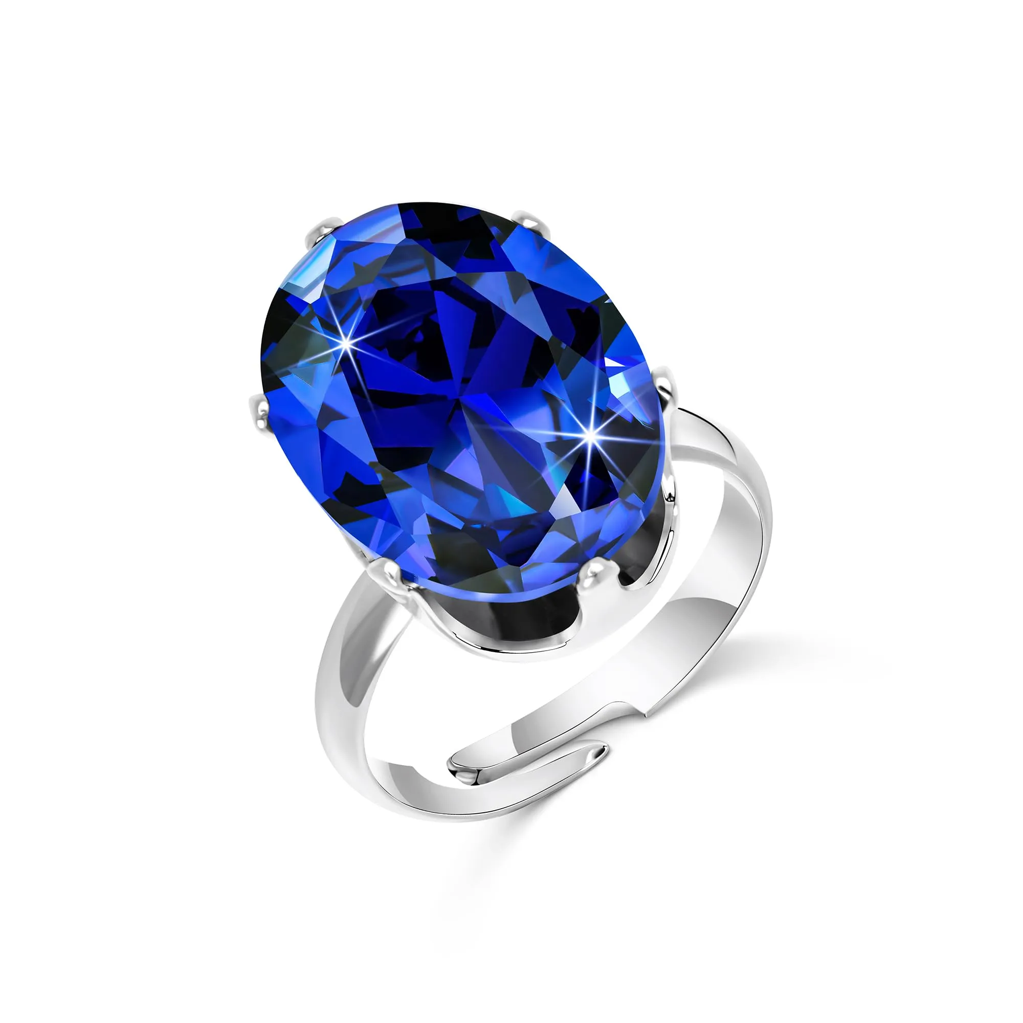 Linawe Anello da donna regolabile in argento con zaffiro blu e moissanite - immagine 5