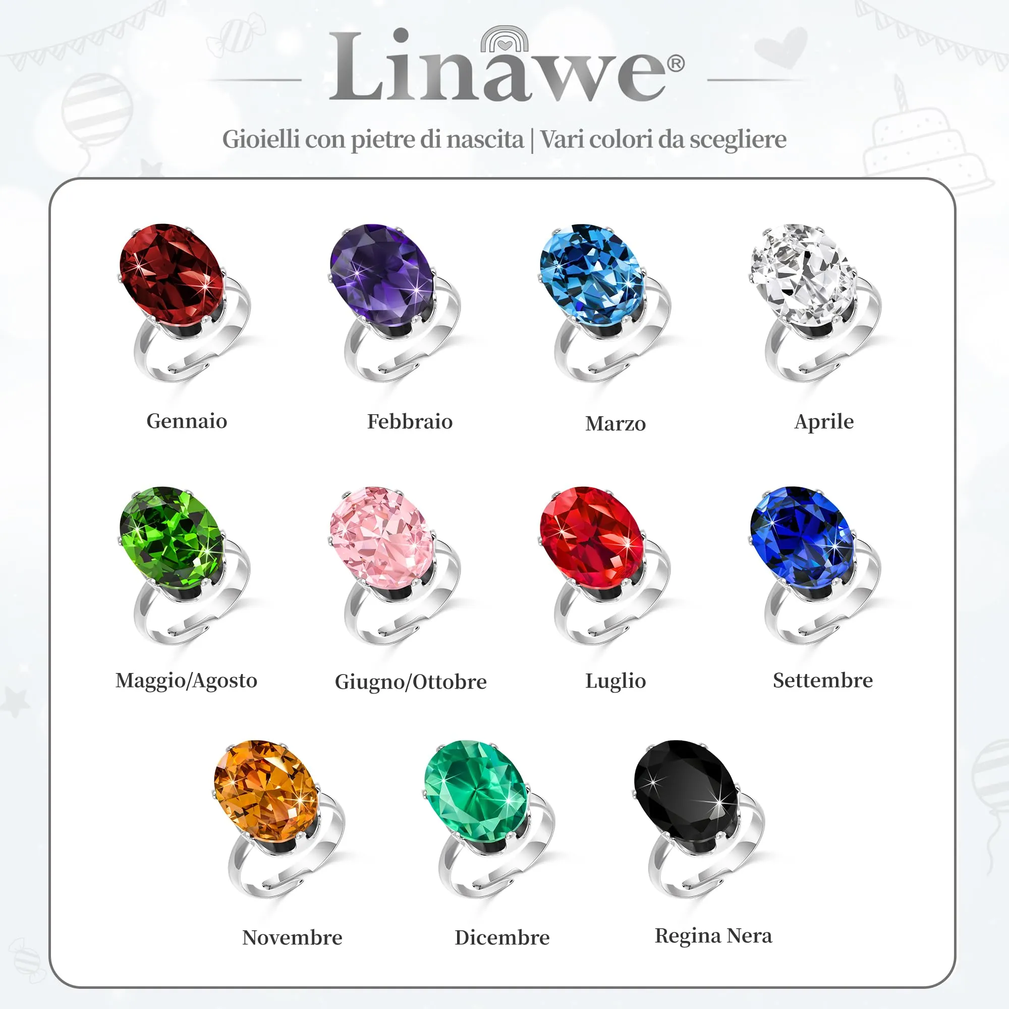 Linawe Anello da donna regolabile in argento con zaffiro blu e moissanite - immagine 6