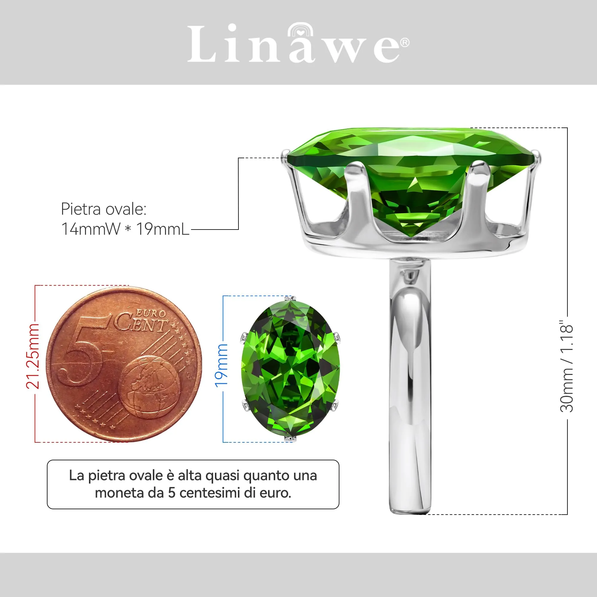 Linawe Anello da Donna in Argento con Smeraldo Verde Moissanite Regolabile - immagine 2