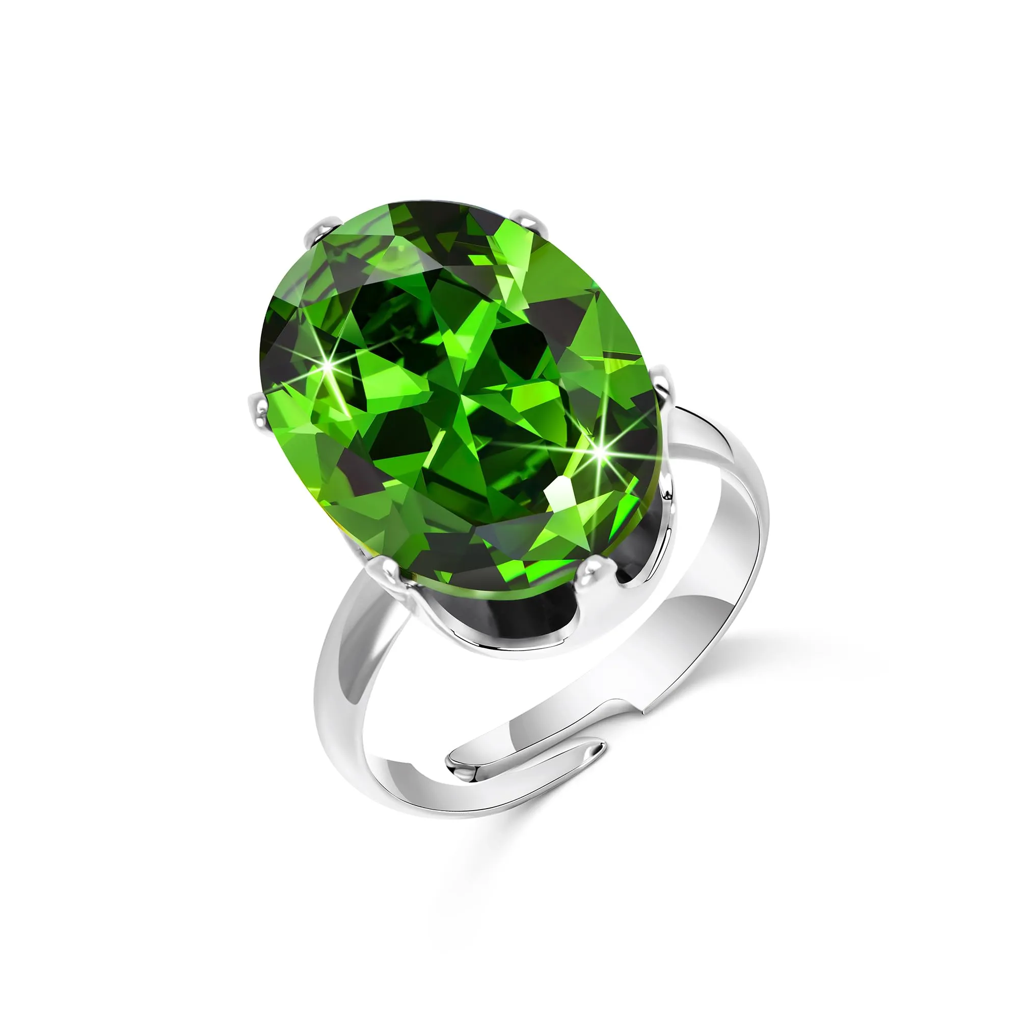 Linawe Anello da Donna in Argento con Smeraldo Verde Moissanite Regolabile - immagine 5