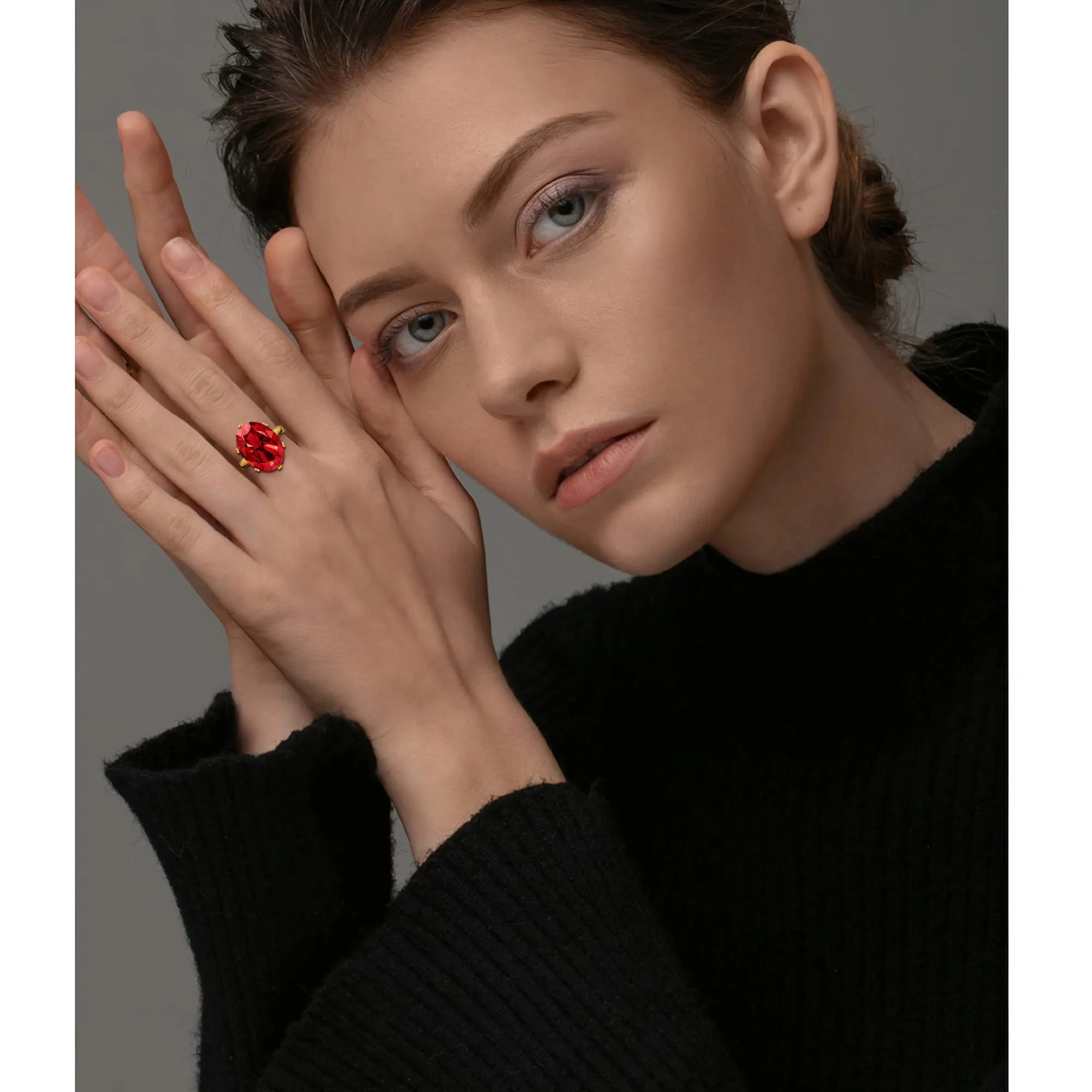 Linawe Anello da donna regolabile in oro con rubino rosso e moissanite - immagine 3