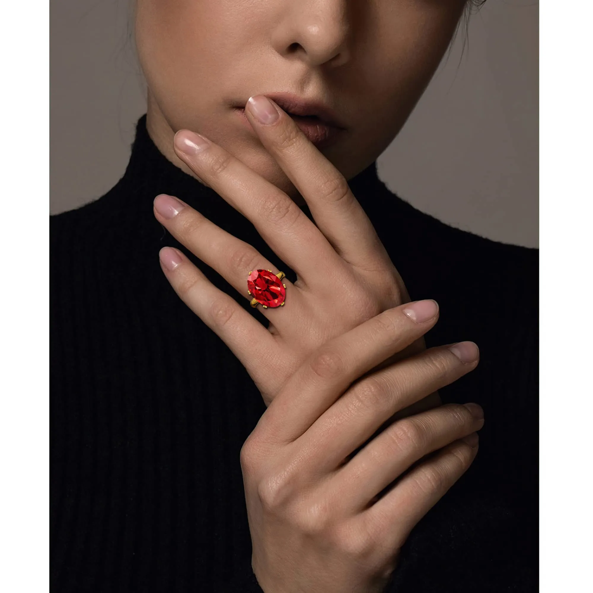 Linawe Anello da donna regolabile in oro con rubino rosso e moissanite - immagine 4