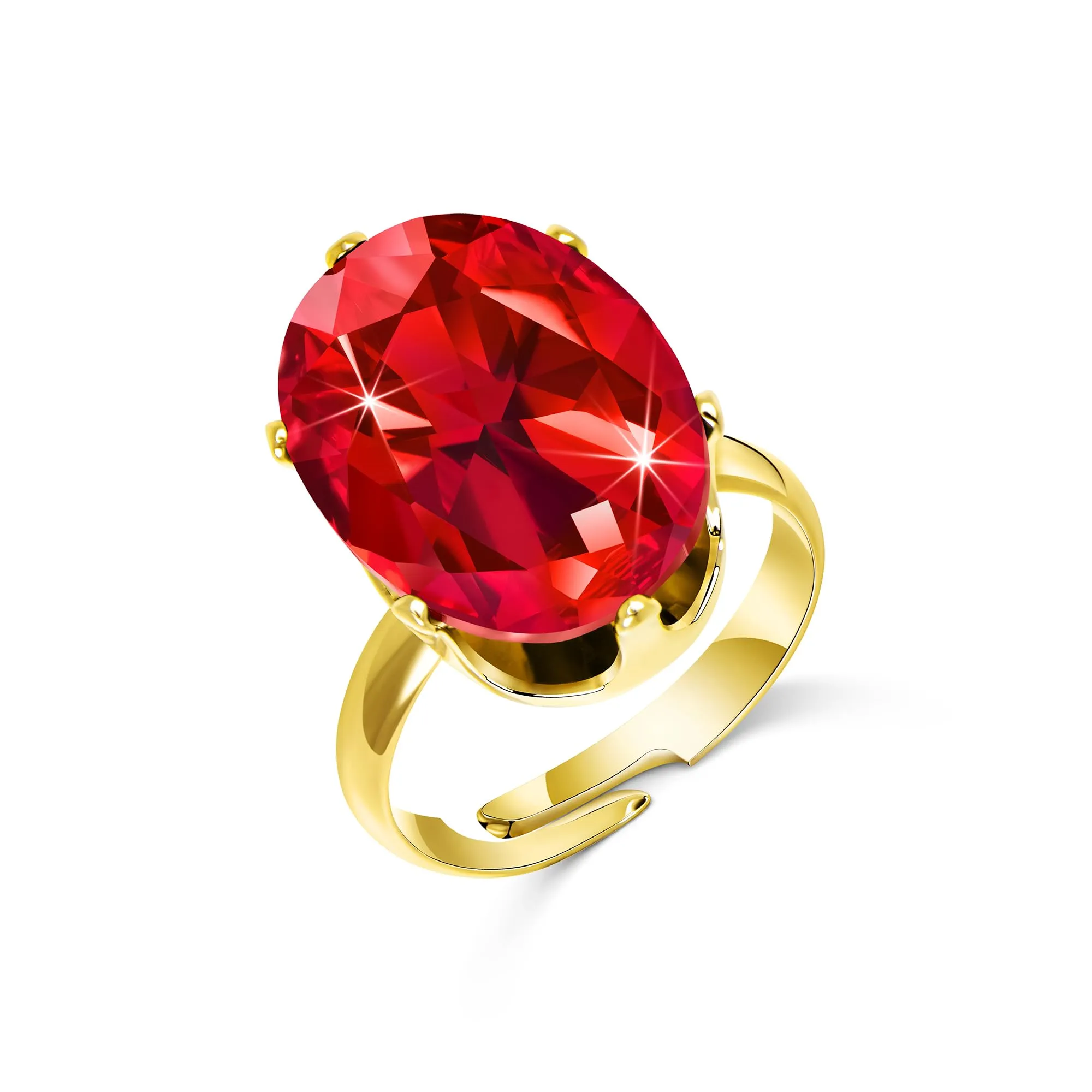 Linawe Anello da donna regolabile in oro con rubino rosso e moissanite - immagine 5